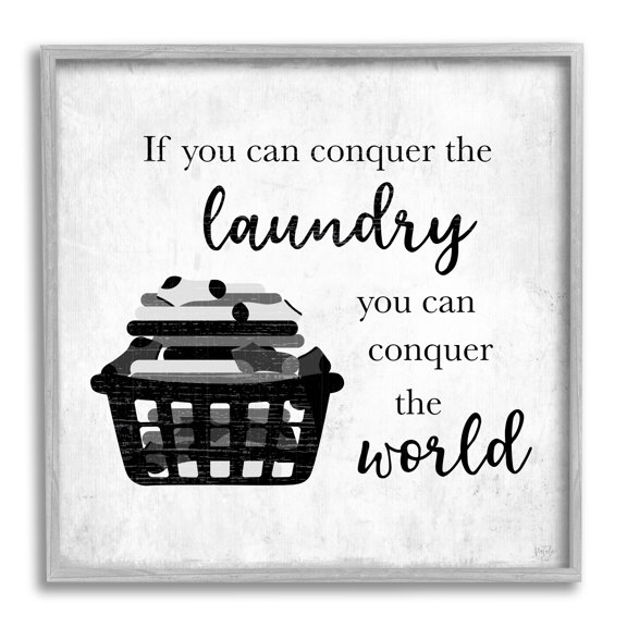 Stupell Industries Conquering Laundry & World Casual Home Phrase Graphic Art Gray Framed Art Print Wall Art, Design by Natalie Carpentieri