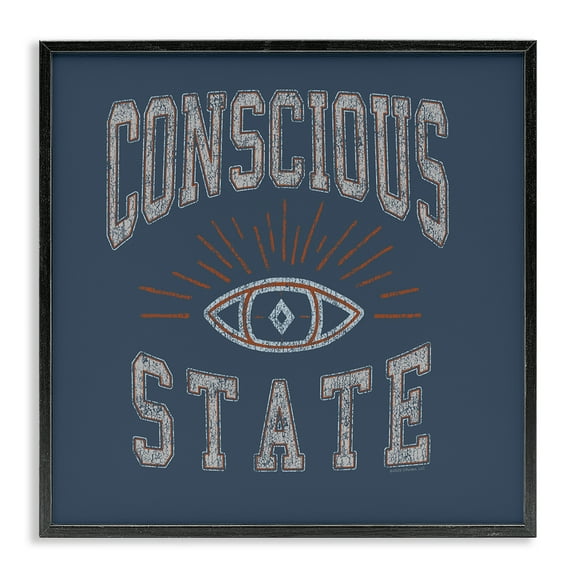Stupell Industries Conscious State Varsity Style Text & Numbers Painting Black Framed Art Print Wall Art, 12 x 12