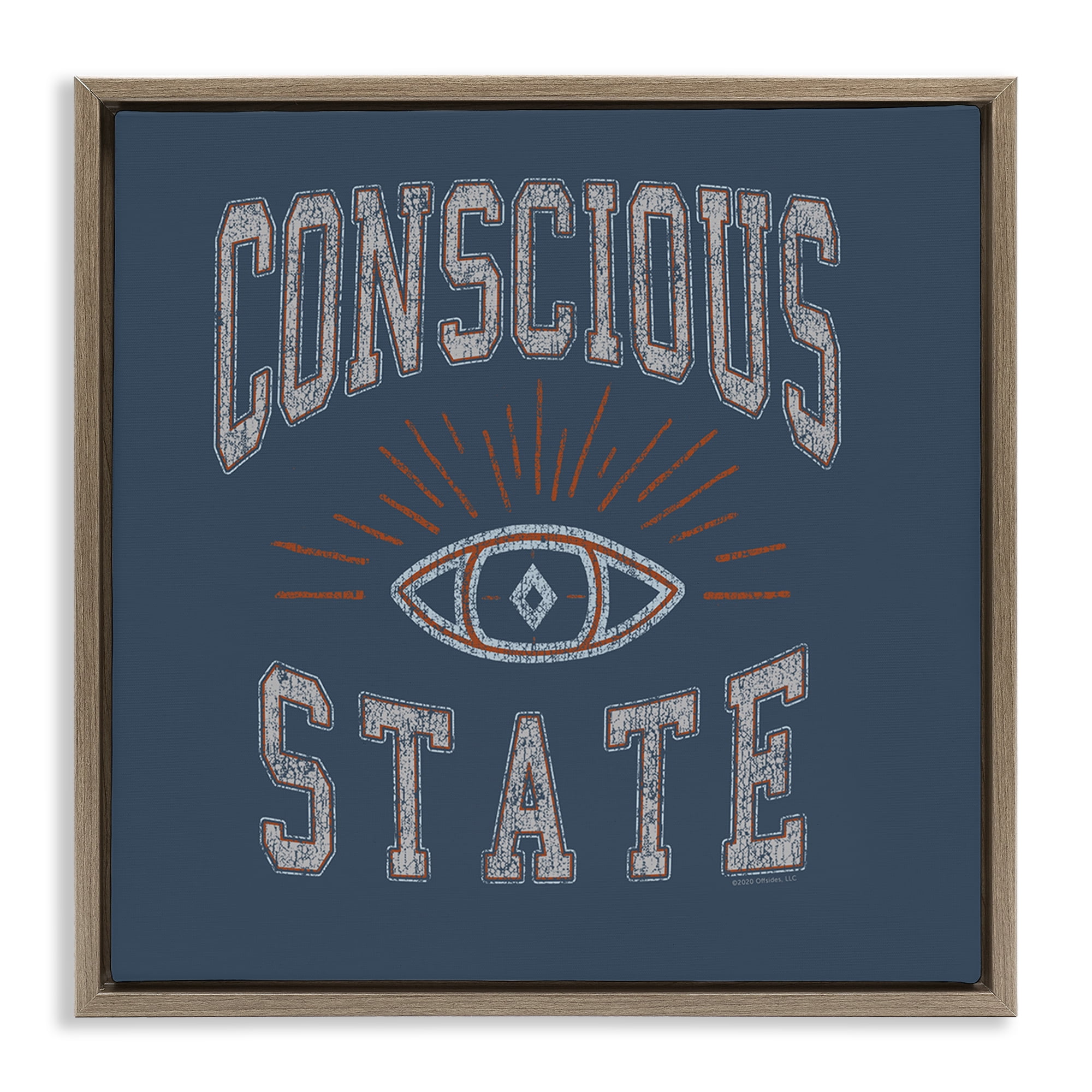 Stupell Industries Conscious State Varsity Style Text & Numbers Painting Brown Floater Framed Canvas Art Print Wall Art, 25 x 25