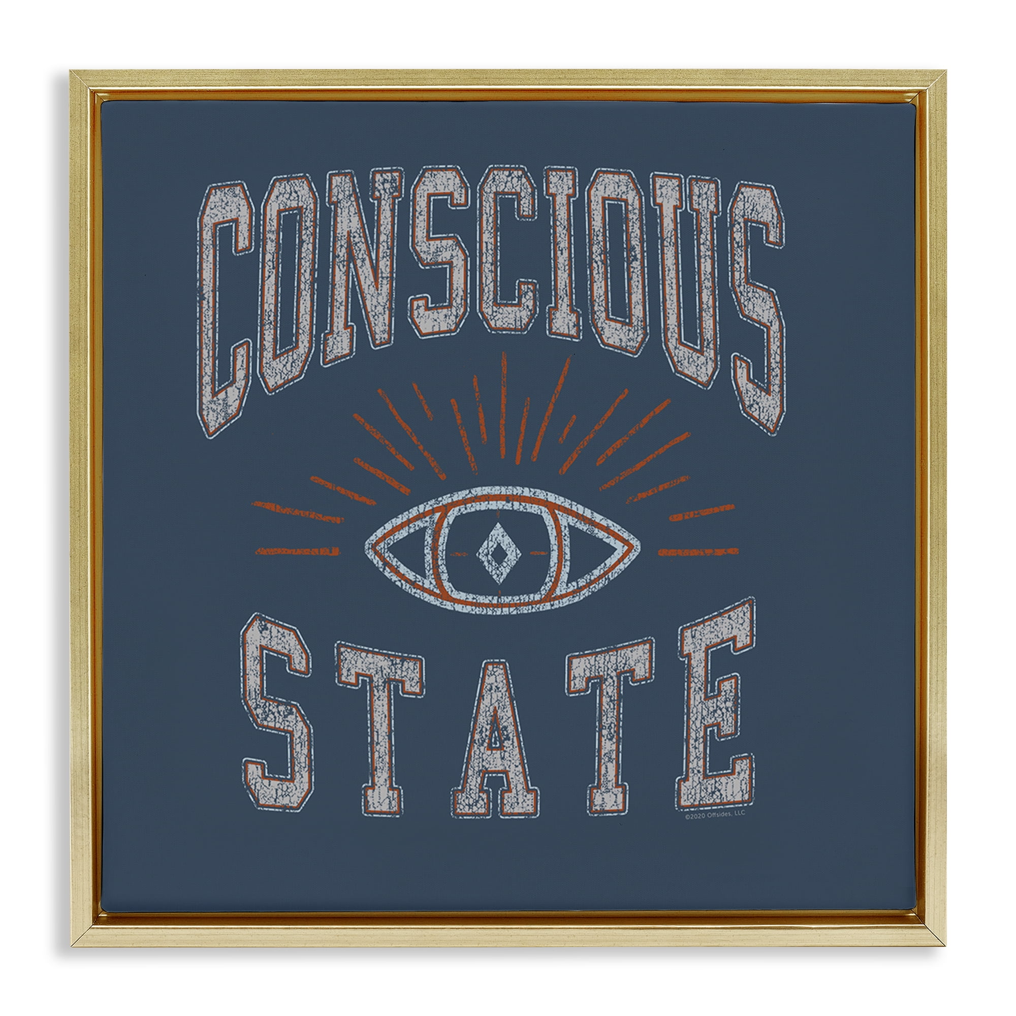 Stupell Industries Conscious State Varsity Style Text & Numbers Painting Gold Floater Framed Canvas Art Print Wall Art, 18 x 18