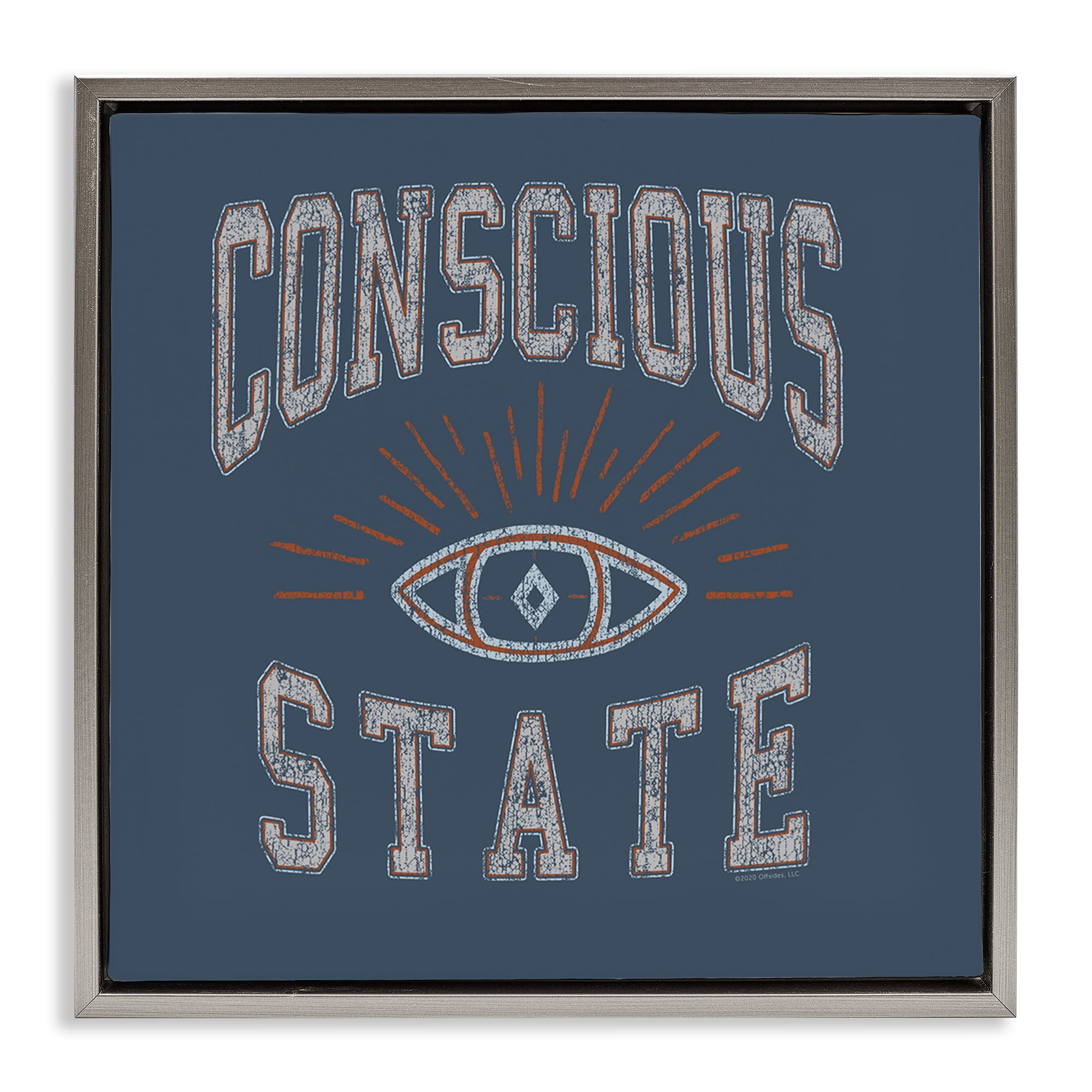 Stupell Industries Conscious State Varsity Style Text & Numbers Painting Gray Floater Framed Canvas Art Print Wall Art, 18 x 18