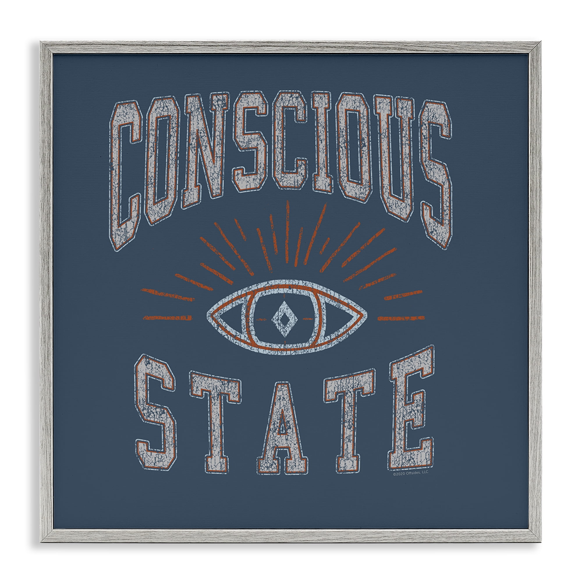 Stupell Industries Conscious State Varsity Style Text & Numbers Painting Gray Framed Art Print Wall Art, 17 x 17