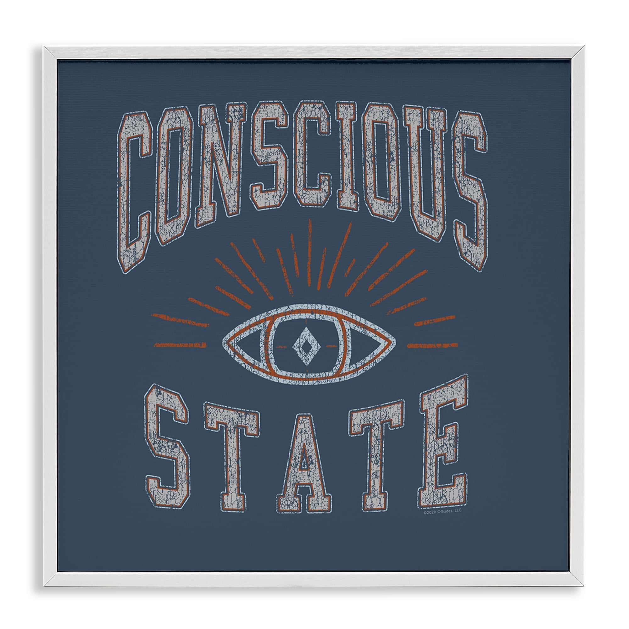 Stupell Industries Conscious State Varsity Style Text & Numbers Painting White Framed Art Print Wall Art, 12 x 12