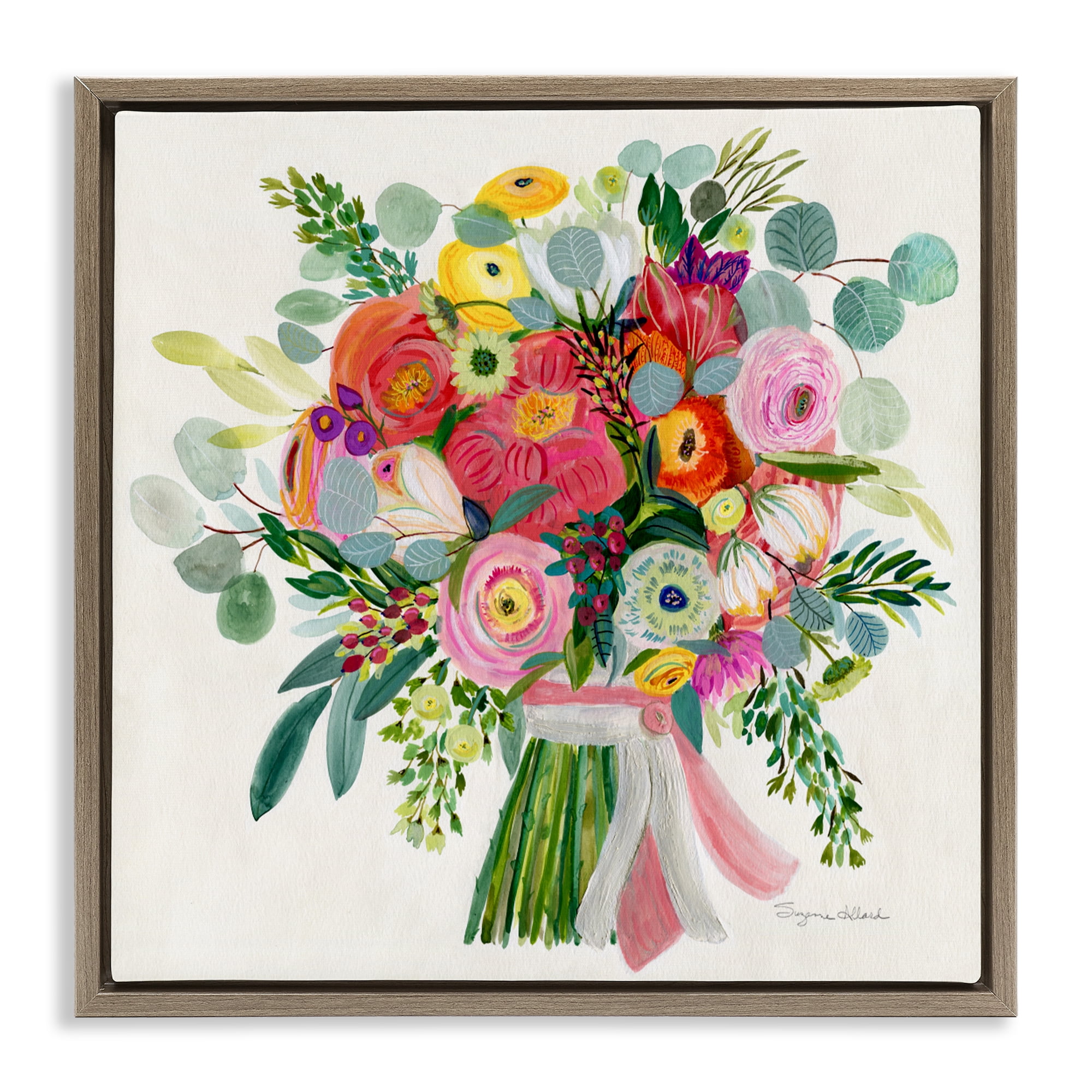Stupell Industries Constant Friend Bouquet Brown Framed Floater Canvas Wall Art, design by Suzanne Allard