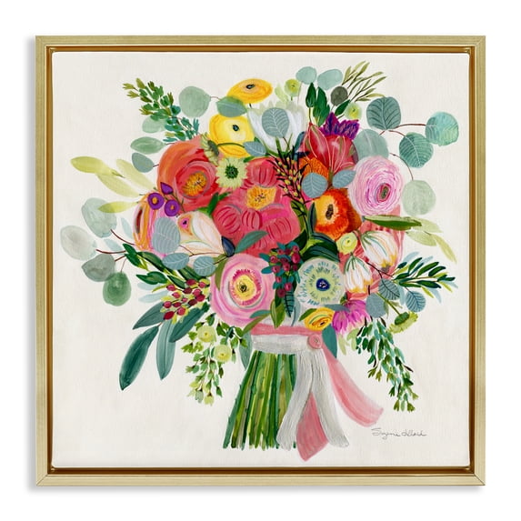 Stupell Industries Traditional Constant Friend Bouquet Gold Floating Frame Canvas Art, 18 x 18, by Suzanne Allard