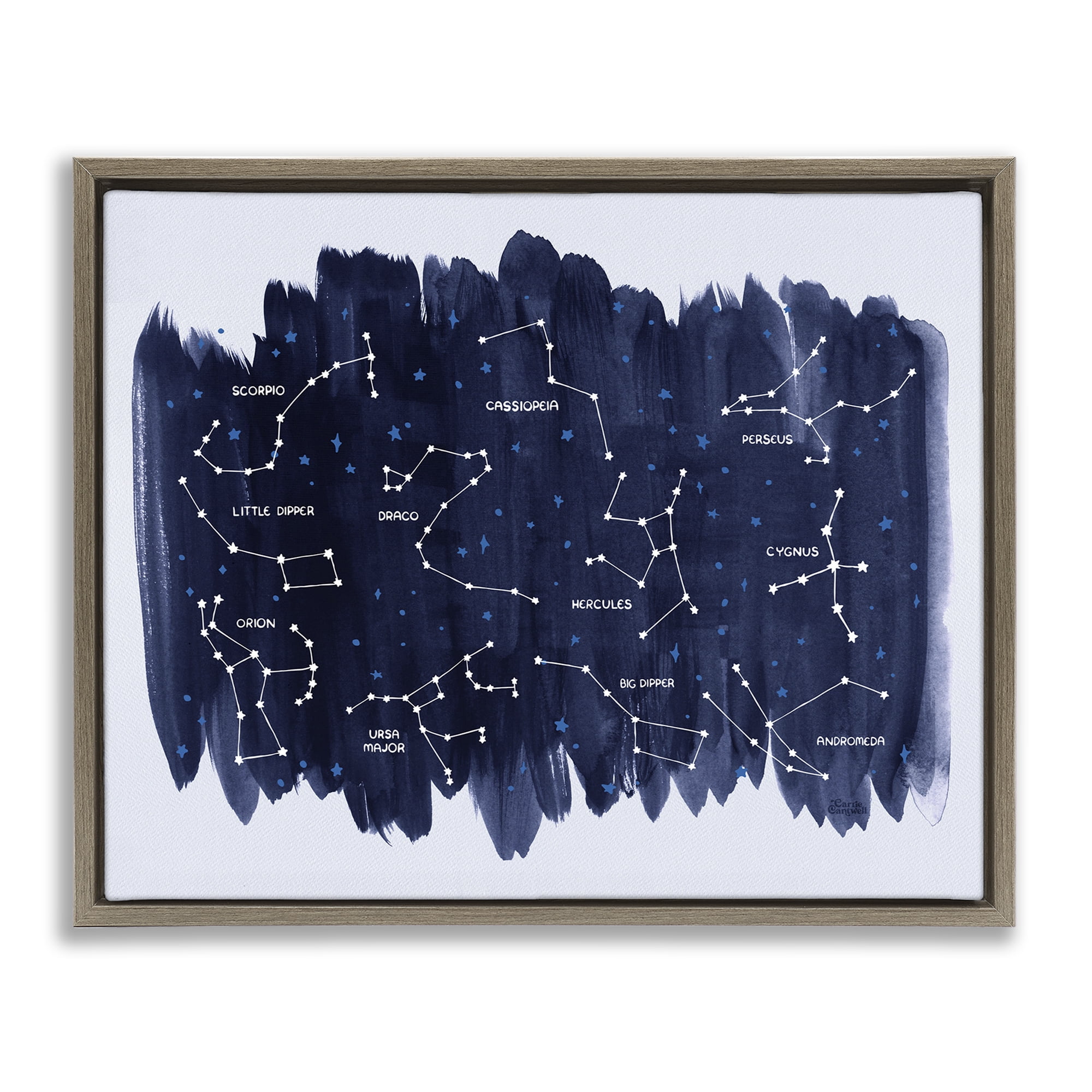 Stupell Industries Constellations on Blue Animals & Insects Painting Brown Floater Framed Art Print Wall Art, 31 x 25