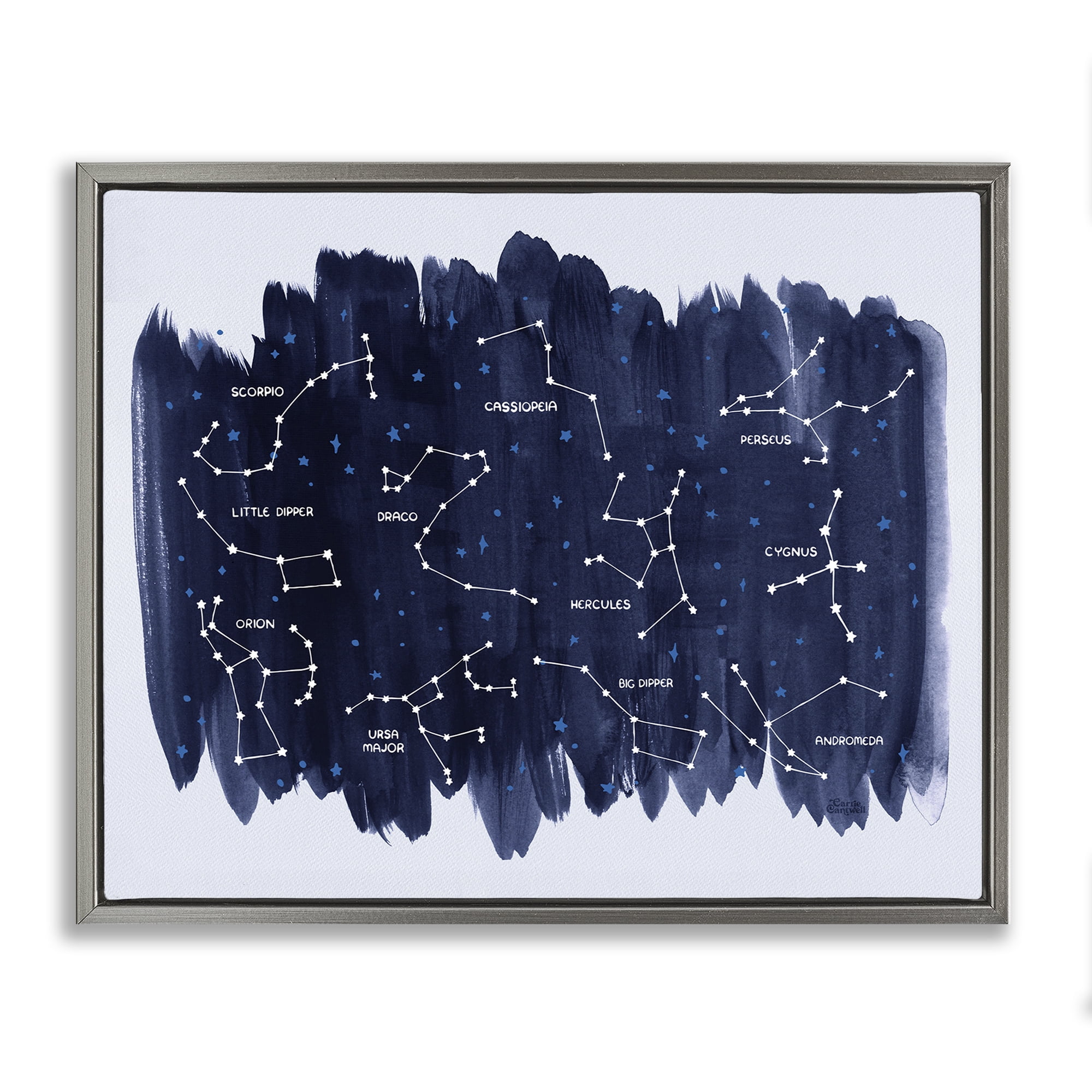 Stupell Industries Constellations on Blue Animals & Insects Painting Gray Floater Framed Art Print Wall Art, 21 x 17