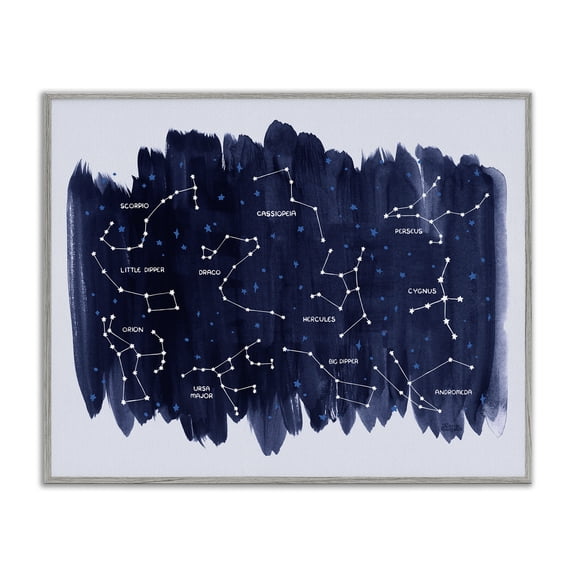 Stupell Industries Constellations on Blue Animals & Insects Painting Gray Framed Art Print Wall Art, 30 x 24