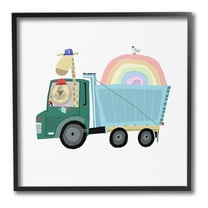 Stupell Industries Construction Animals with Rainbow Animals & Insects Painting Black Framed Art Print Wall Art, 12 x 12