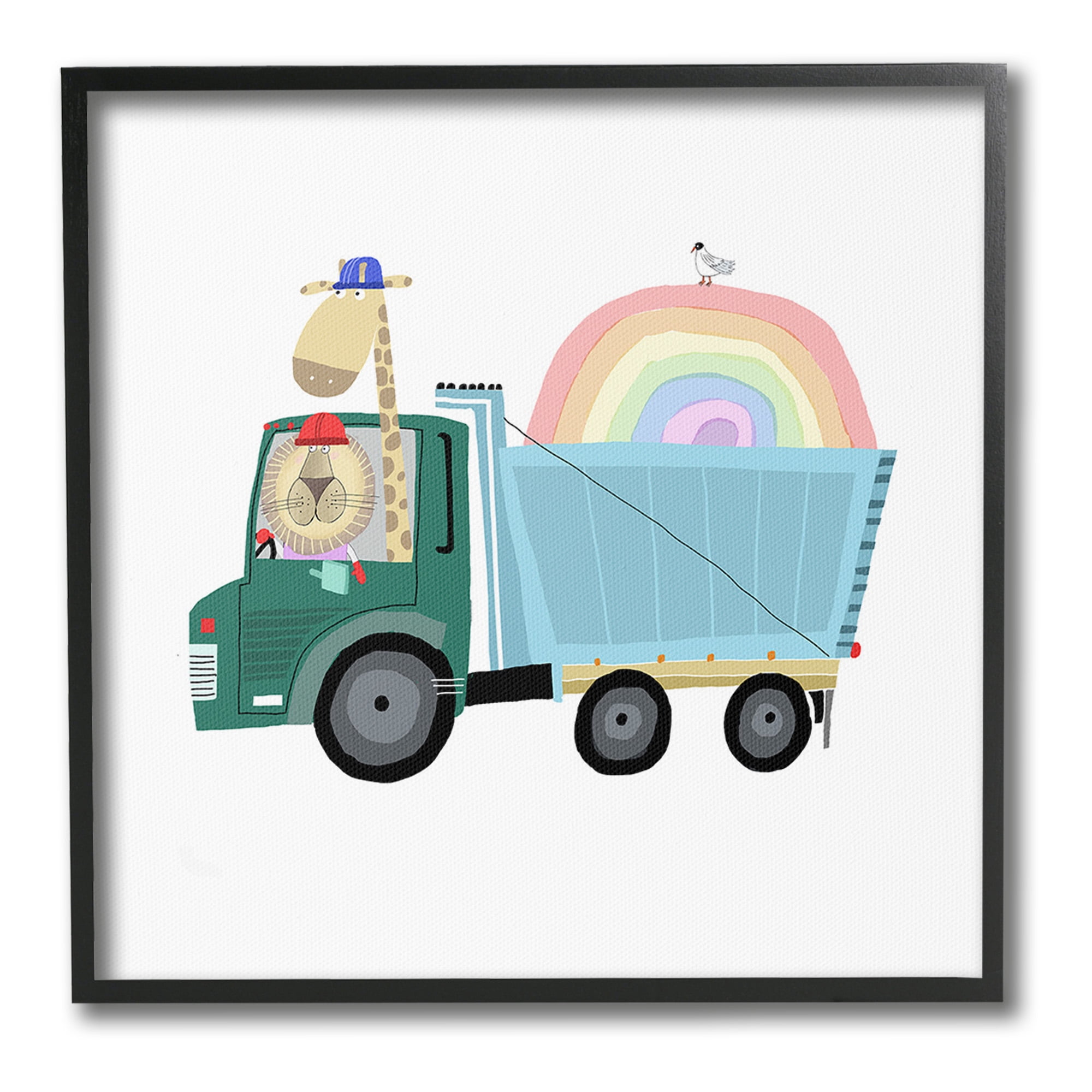 Stupell Industries Construction Animals with Rainbow Animals & Insects Painting Black Framed Art Print Wall Art, 17 x 17