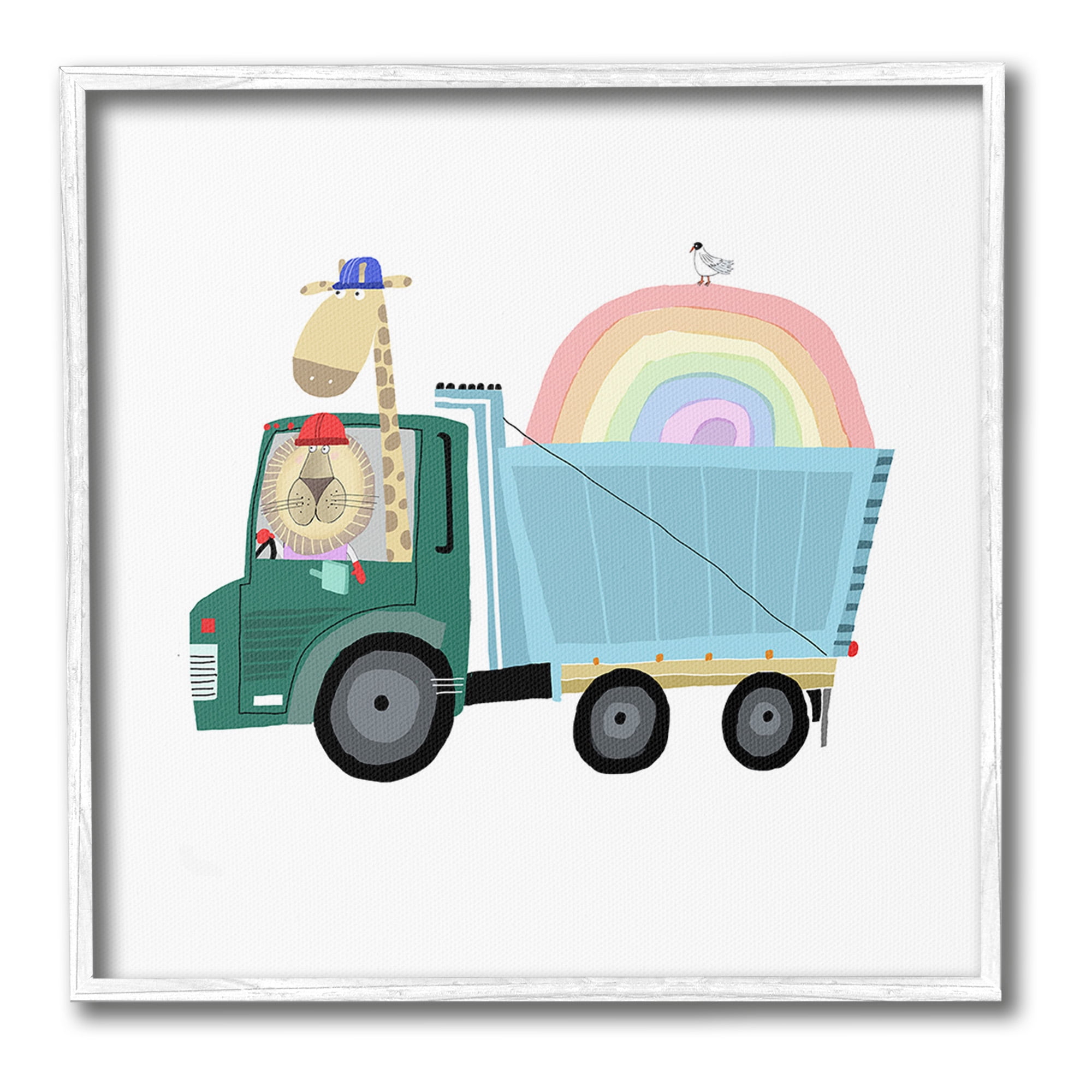 Stupell Industries Construction Animals with Rainbow Animals & Insects Painting White Framed Art Print Wall Art, 24 x 24