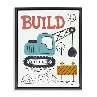 Stupell Industries Construction Build Phrase Transportation Painting Black Floater Framed Art Print Wall Art, 17 x 21