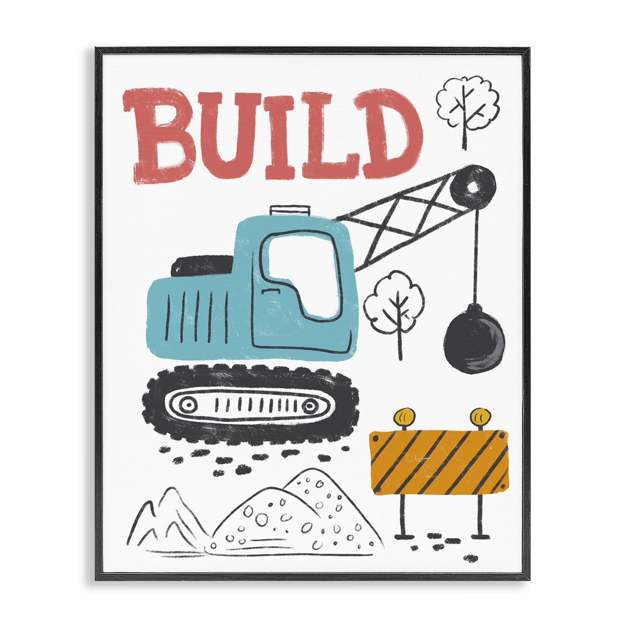 Stupell Industries Construction Build Phrase Transportation Painting Black Framed Art Print Wall Art, 16 x 20
