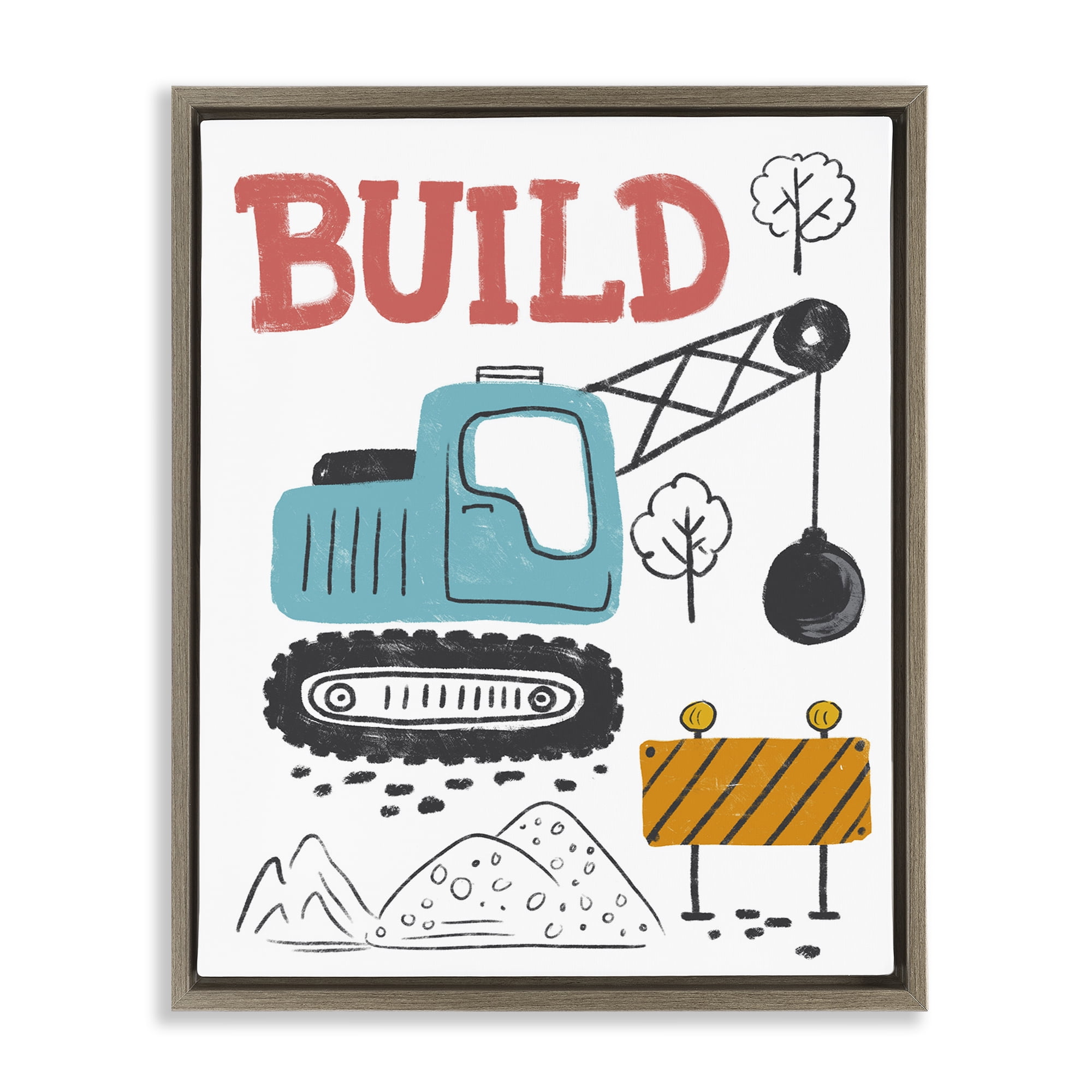 Stupell Industries Construction Build Phrase Transportation Painting Brown Floater Framed Art Print Wall Art, 17 x 21