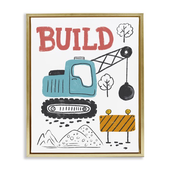 Stupell Industries Construction Build Phrase Transportation Painting Gold Floater Framed Art Print Wall Art, 17 x 21