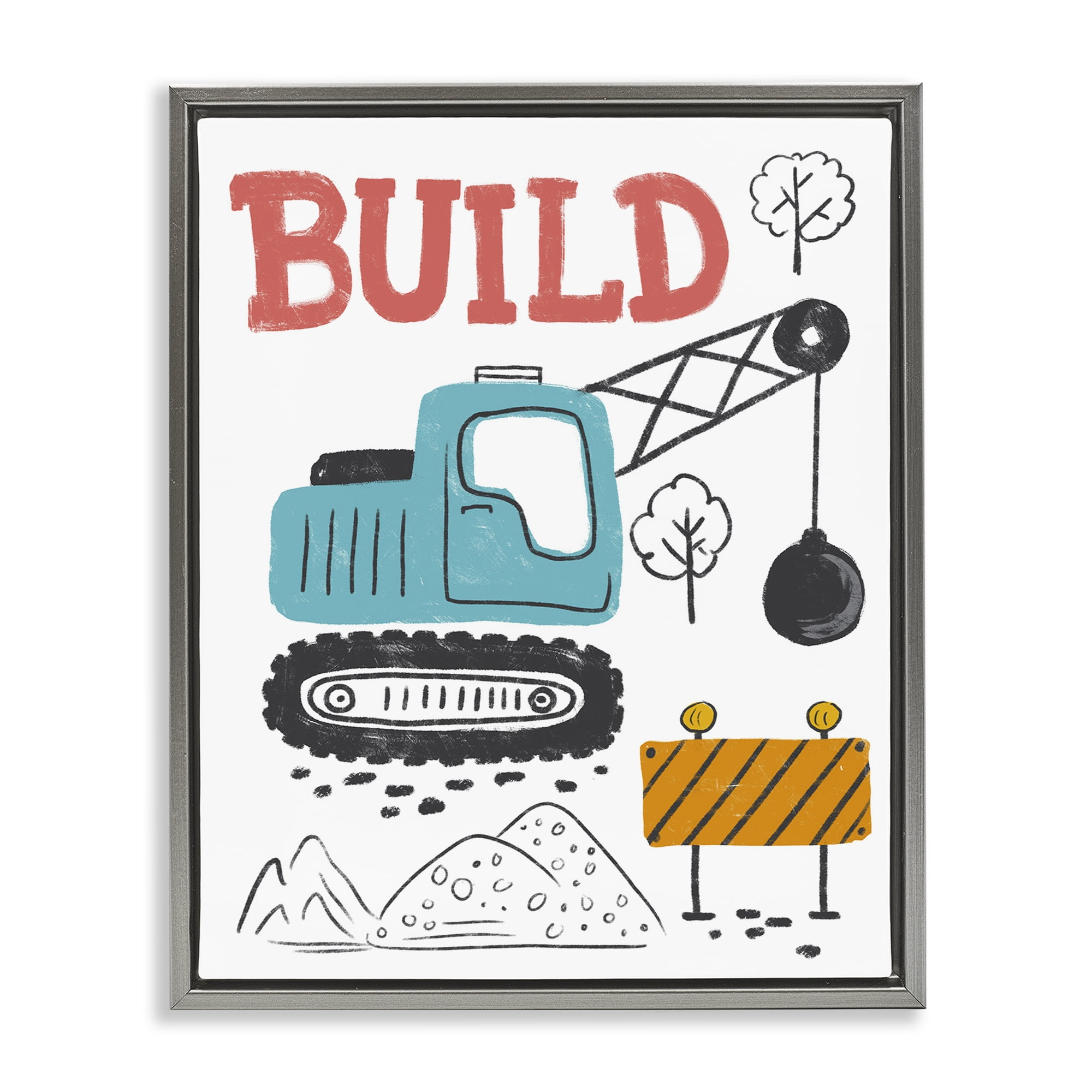 Stupell Industries Construction Build Phrase Transportation Painting Gray Floater Framed Art Print Wall Art, 17 x 21