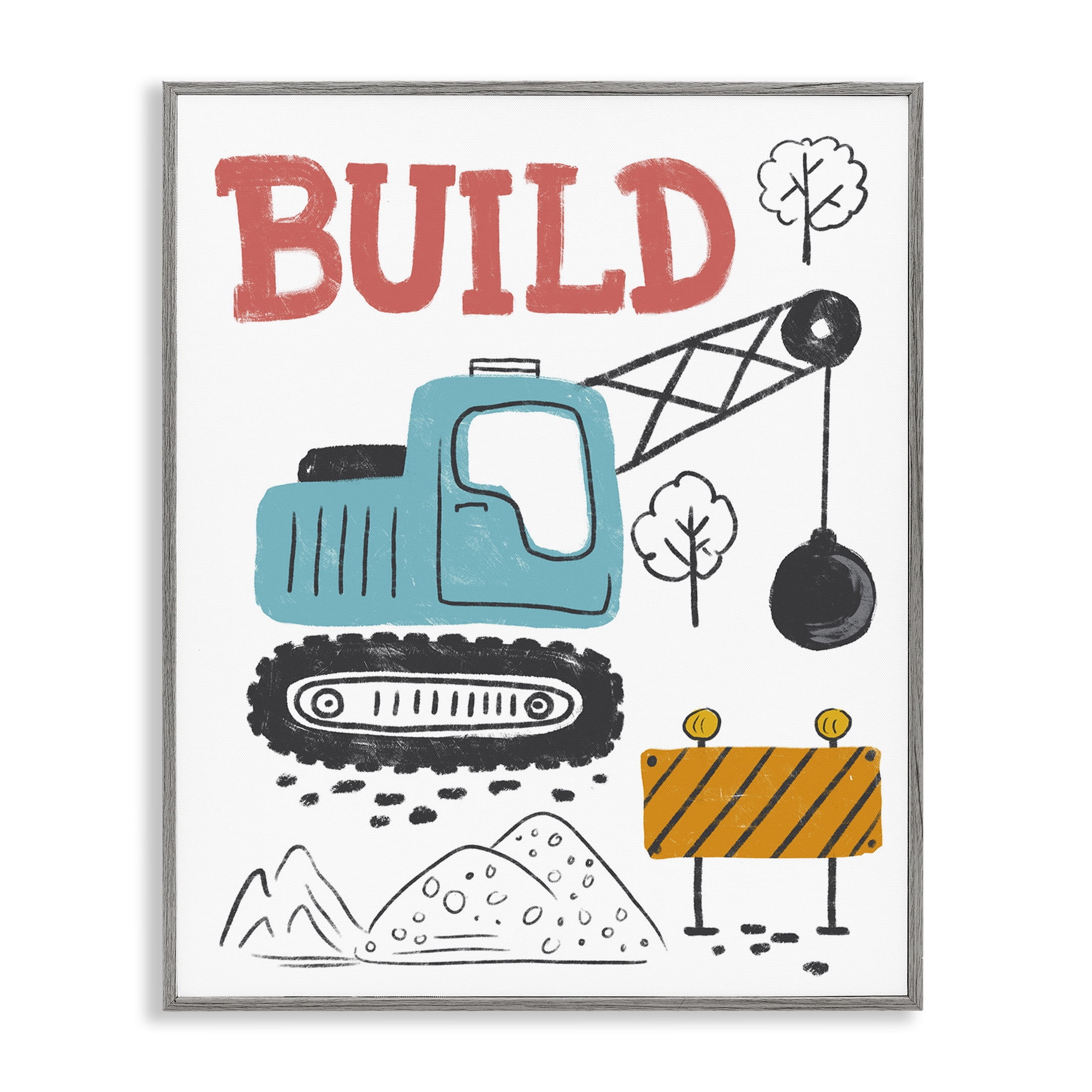 Stupell Industries Construction Build Phrase Transportation Painting Gray Framed Art Print Wall Art, 16 x 20