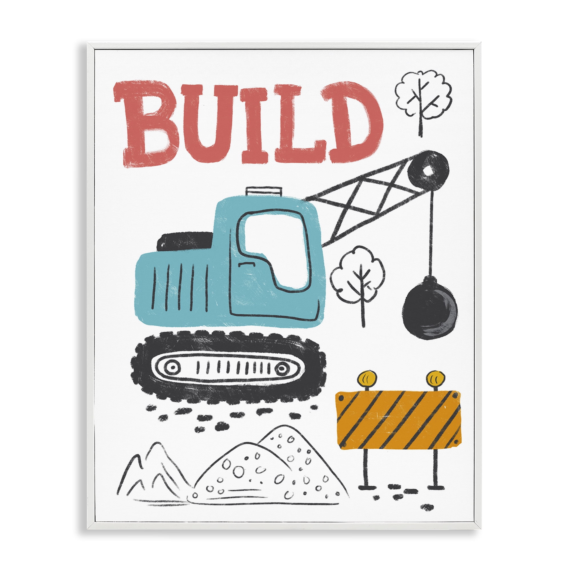 Stupell Industries Construction Build Phrase Transportation Painting White Framed Art Print Wall Art, 24 x 30