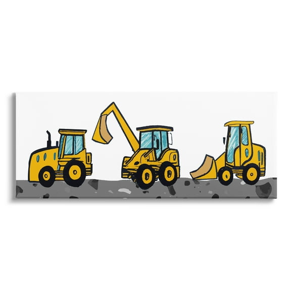 Stupell Industries Construction Bulldozers Trio Transportation Painting Gallery Wrapped Canvas Art Print Wall Art, 24 x 10