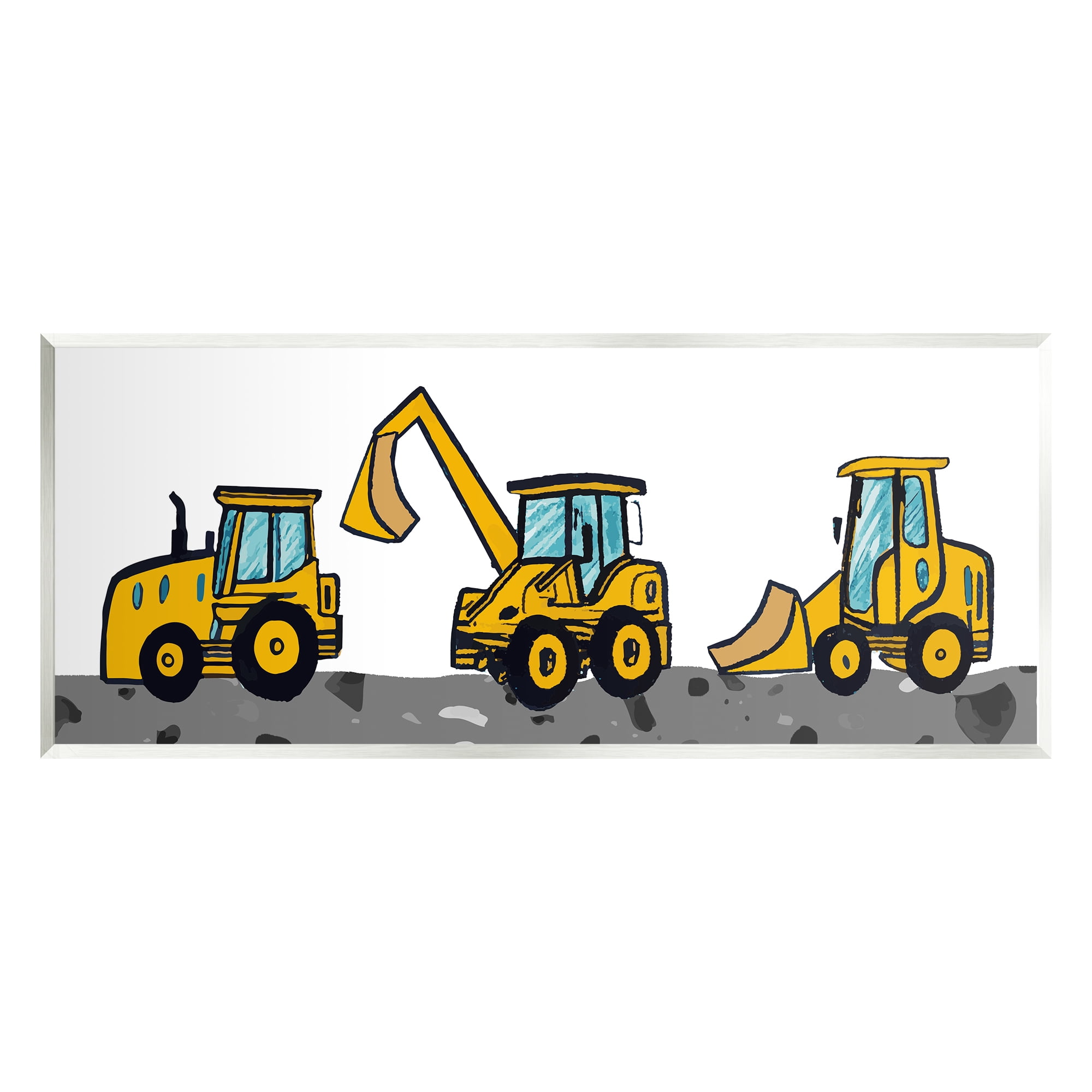 Stupell Industries Construction Bulldozers Trio Transportation Painting Unframed Art Print Wall Art, 17 x 7