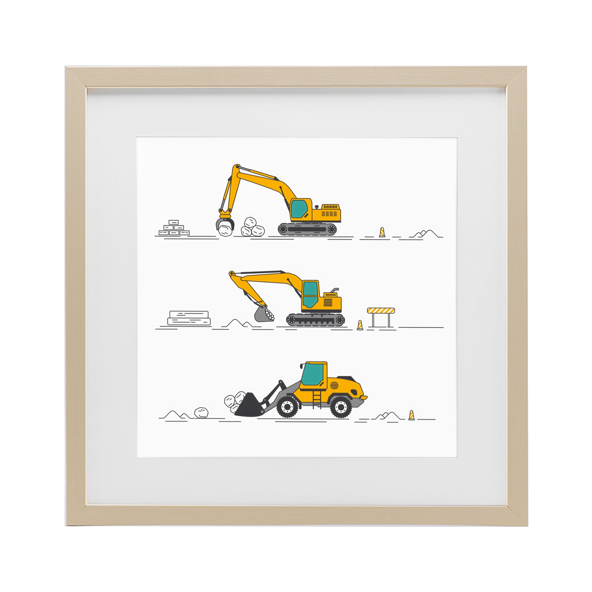 Stupell Industries Construction Digs Machine Birch Framed Print Under Glass, design by Creative Studio