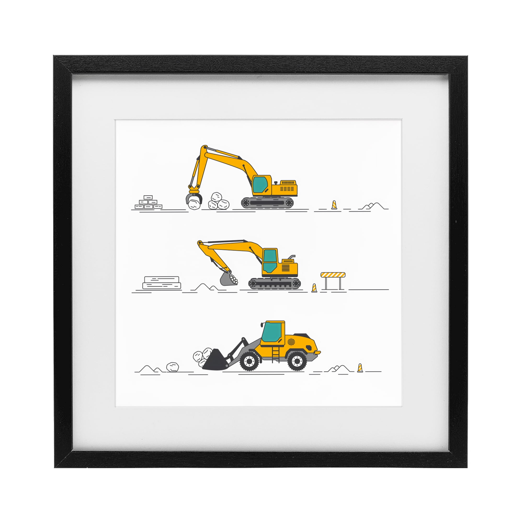 Stupell Industries Construction Digs Machine Black Framed Print Under Glass, design by Creative Studio