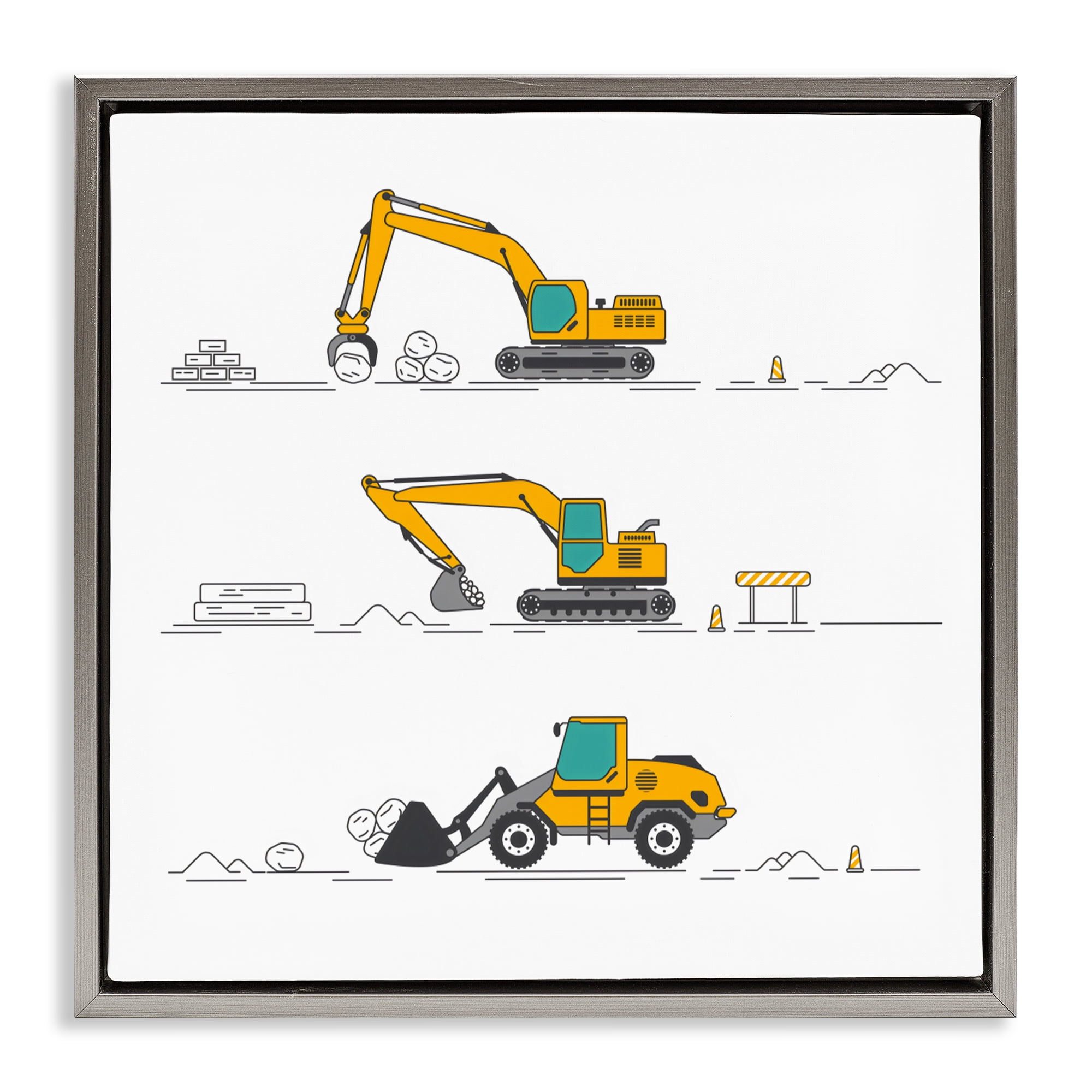 Stupell Industries Construction Digs Machine Gray Framed Floater Canvas Wall Art, design by Creative Studio