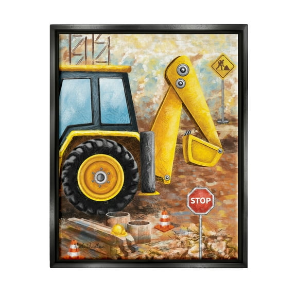 Stupell Industries Construction Site Painting Transportation Painting Black Floater Framed Art Print Wall Art, 25 x 31