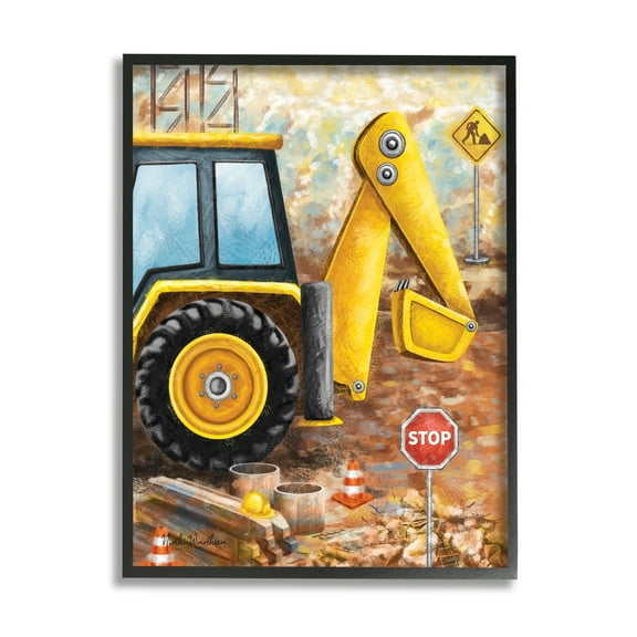Stupell Industries Construction Site Painting Transportation Painting Black Framed Art Print Wall Art, 11 x 14