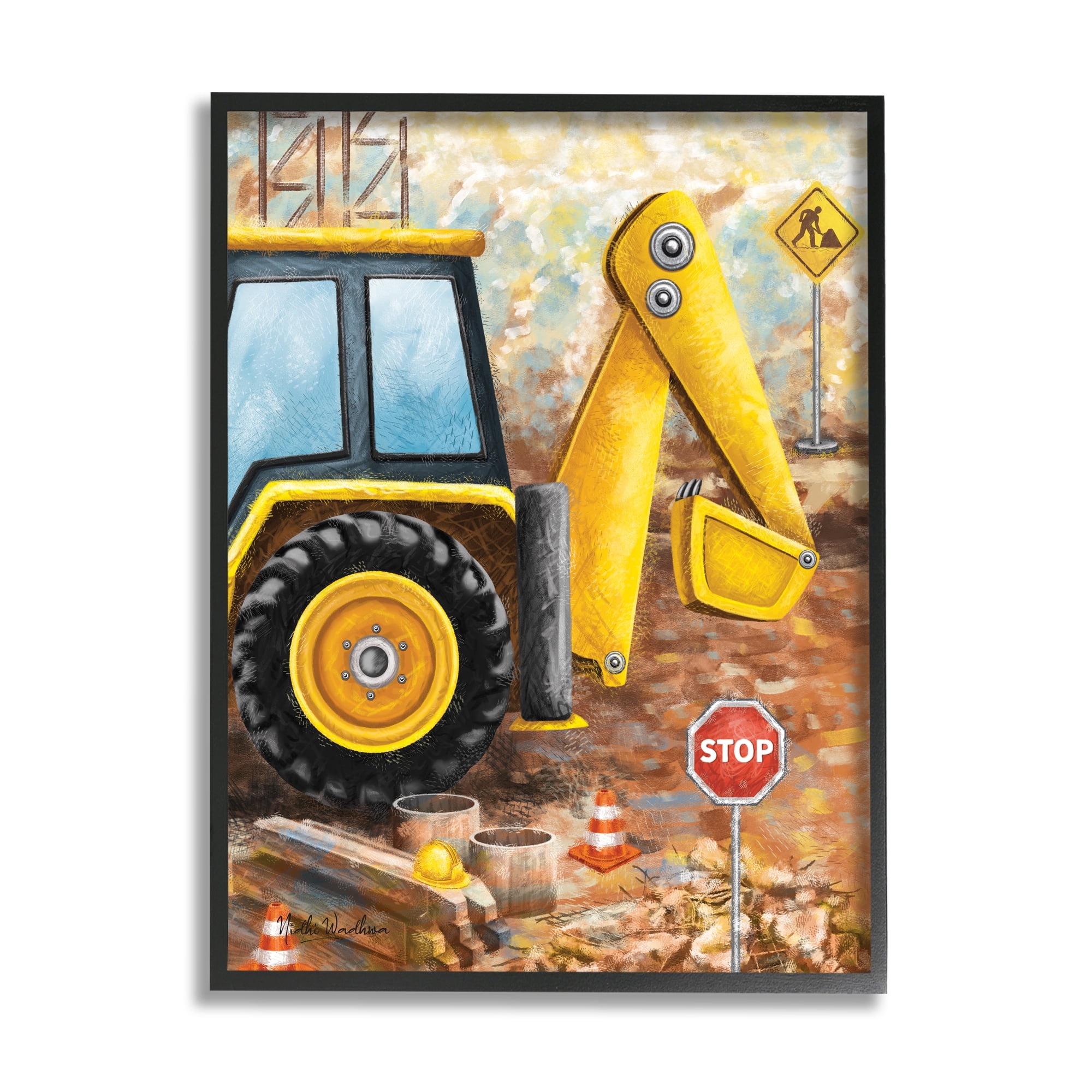 Stupell Industries Construction Site Painting Transportation Painting Black Framed Art Print Wall Art, 16 x 20