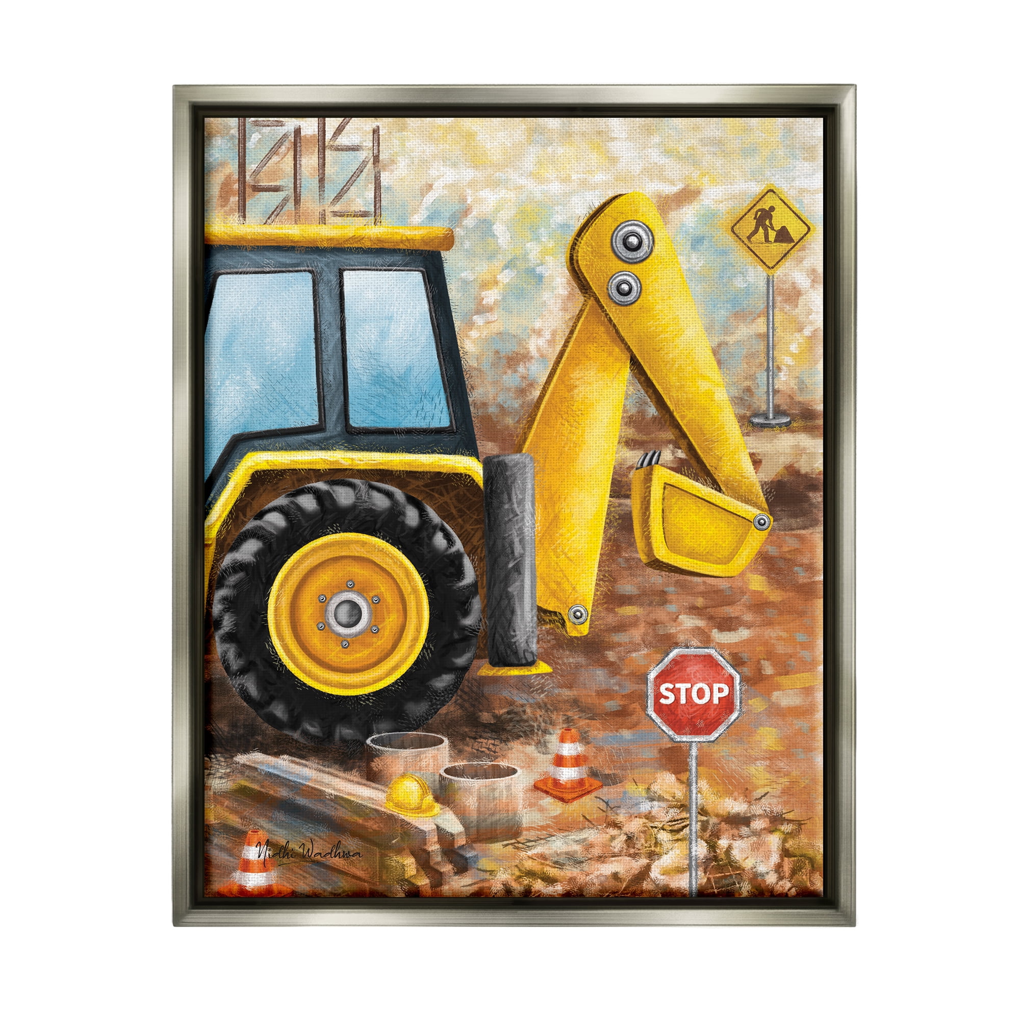 Stupell Industries Construction Site Painting Transportation Painting Gray Floater Framed Art Print Wall Art, 25 x 31