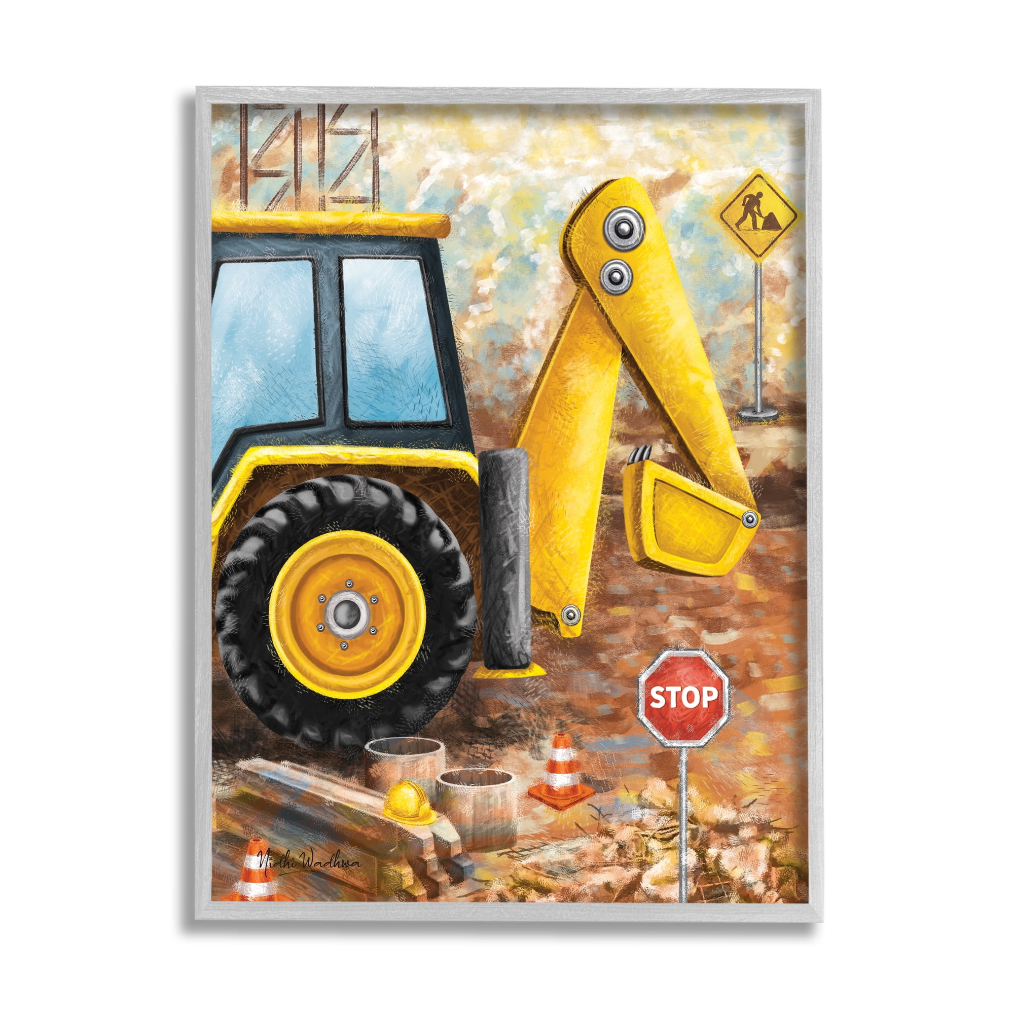 Stupell Industries Construction Site Painting Transportation Painting Gray Framed Art Print Wall Art, 11 x 14