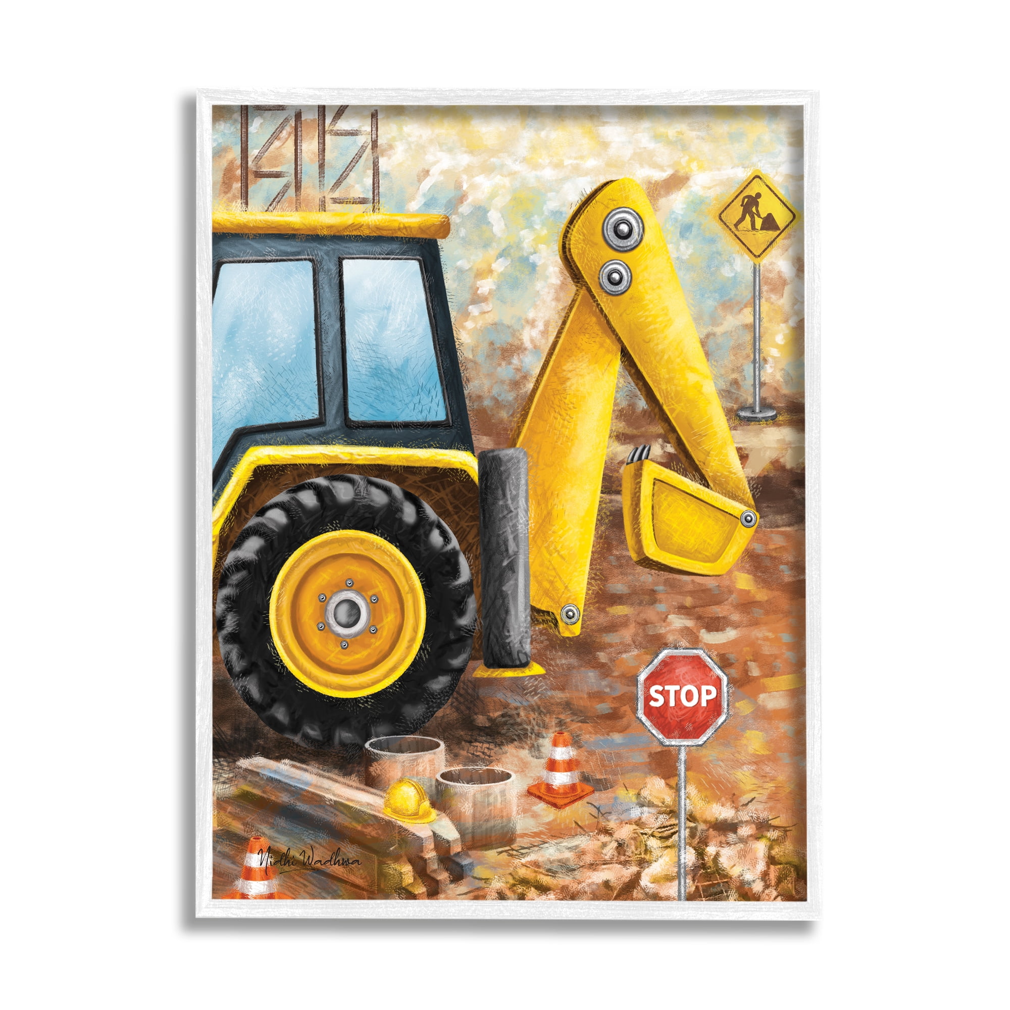 Stupell Industries Construction Site Painting Transportation Painting White Framed Art Print Wall Art, 16 x 20