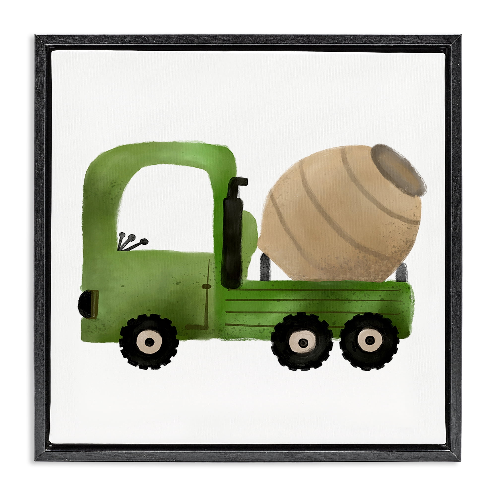 Stupell Industries Construction Truck Vehicle Transportation Painting Black Floater Framed Canvas Art Print Wall Art, 18 x 18