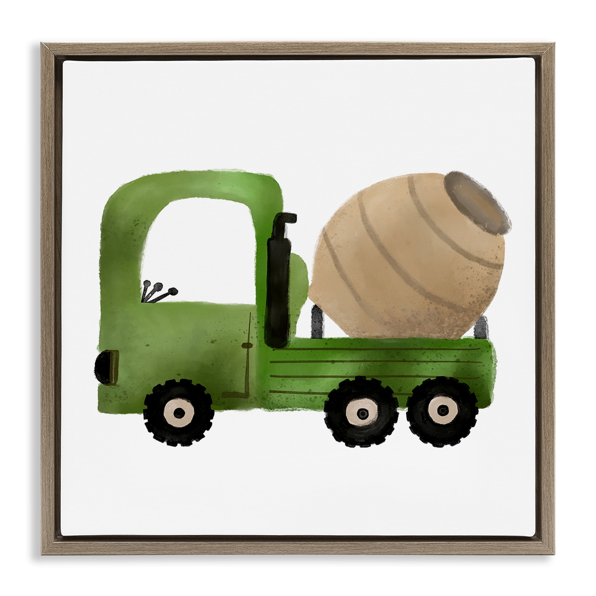 Stupell Industries Construction Truck Vehicle Transportation Painting Brown Floater Framed Canvas Art Print Wall Art, 25 x 25