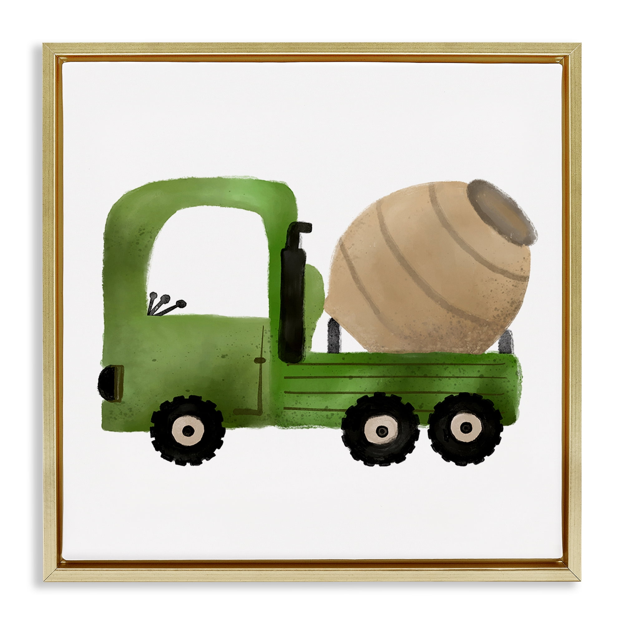 Stupell Industries Construction Truck Vehicle Transportation Painting Gold Floater Framed Canvas Art Print Wall Art, 18 x 18