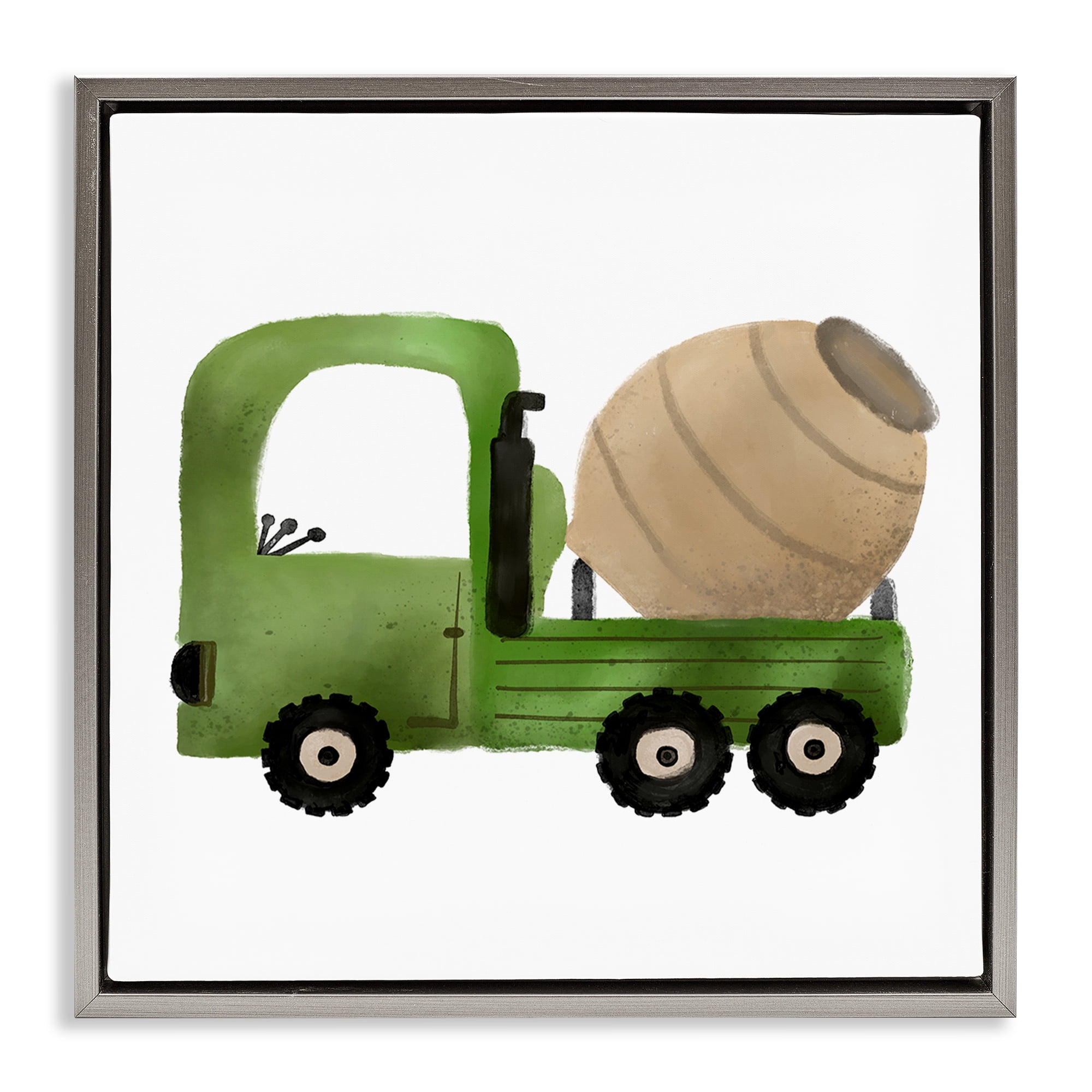 Stupell Industries Construction Truck Vehicle Transportation Painting Gray Floater Framed Canvas Art Print Wall Art, 18 x 18