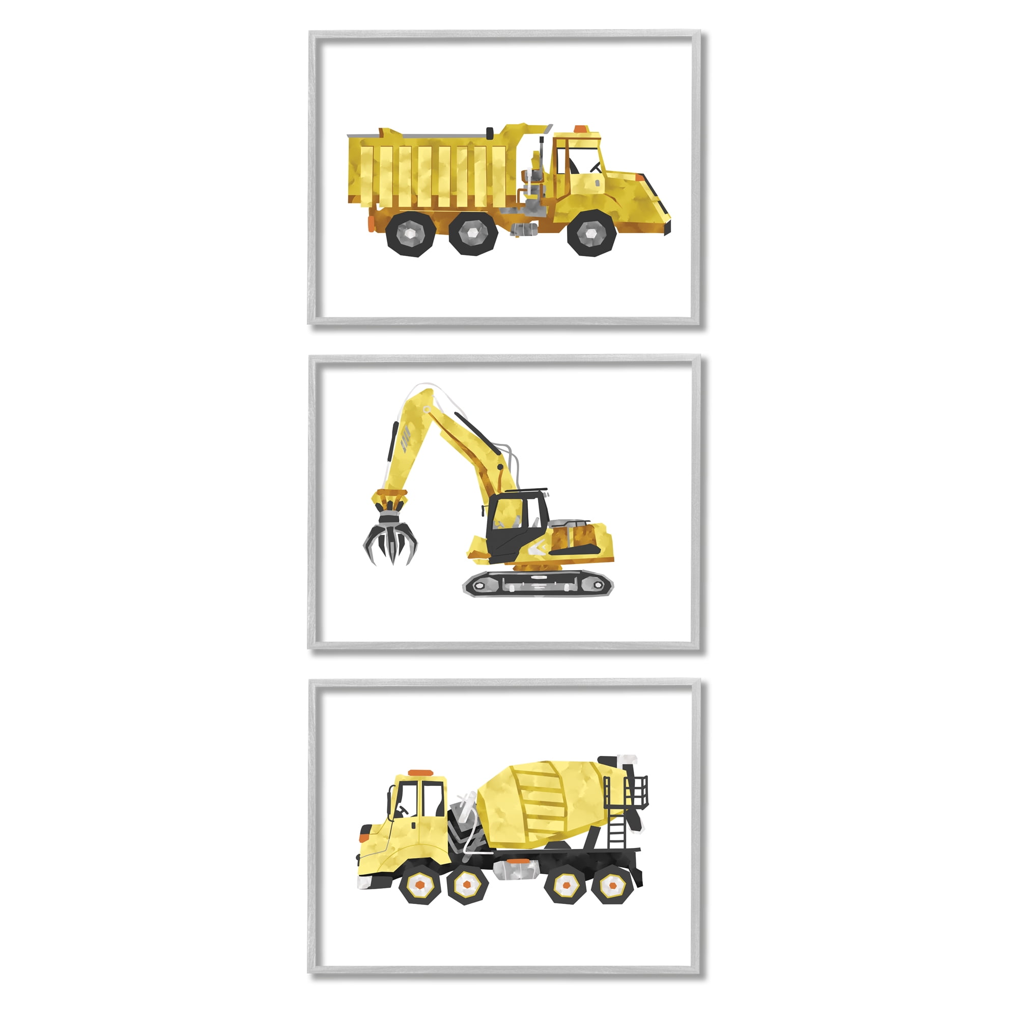 Stupell Industries Construction Truck Vehicles Playful Yellow Black,3pc, each 11 x 14,Designed by Ziwei Li
