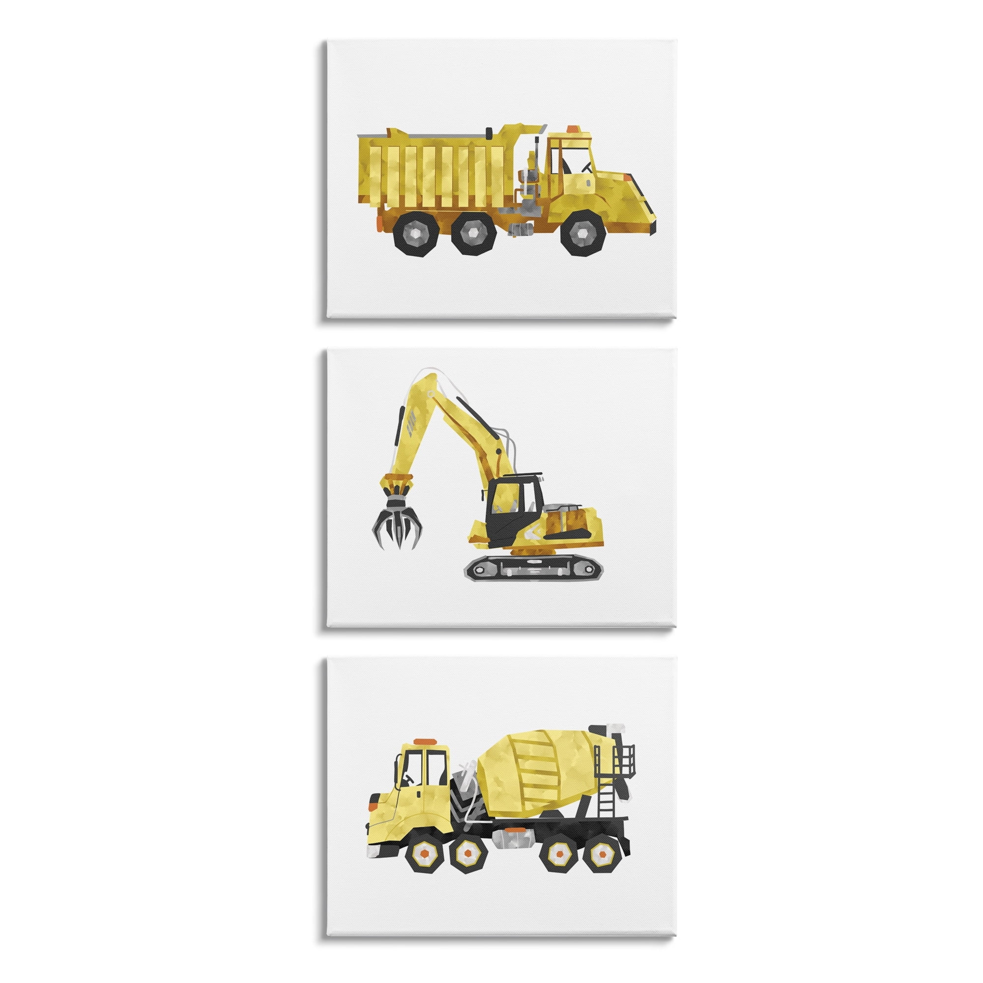 Stupell Industries Construction Truck Vehicles Playful Yellow Black,3pc, each 24 x 30,Designed by Ziwei Li