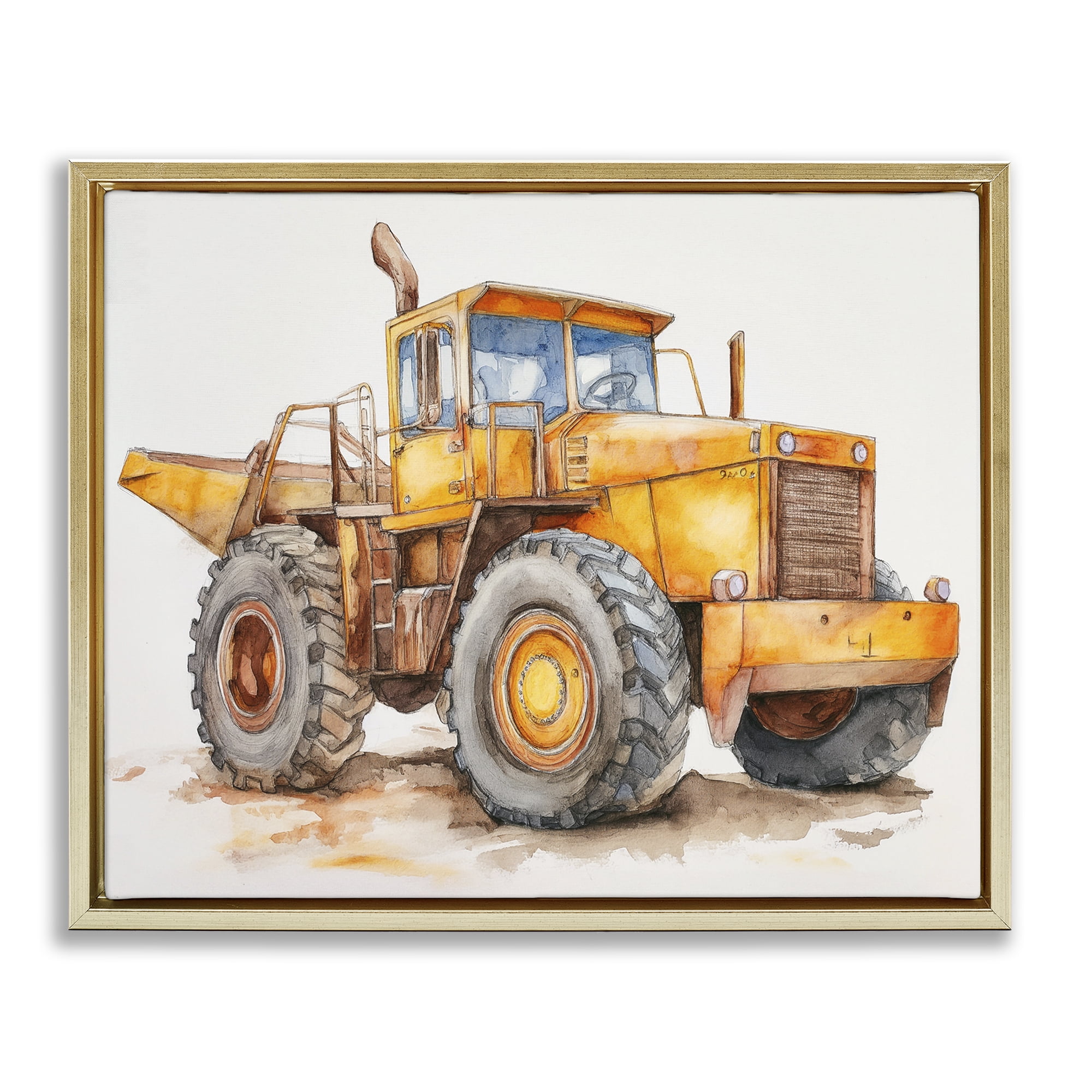 Stupell Industries Construction Truck Whimsicality Gold Framed Floater Canvas Wall Art, design by Steve Hunziker