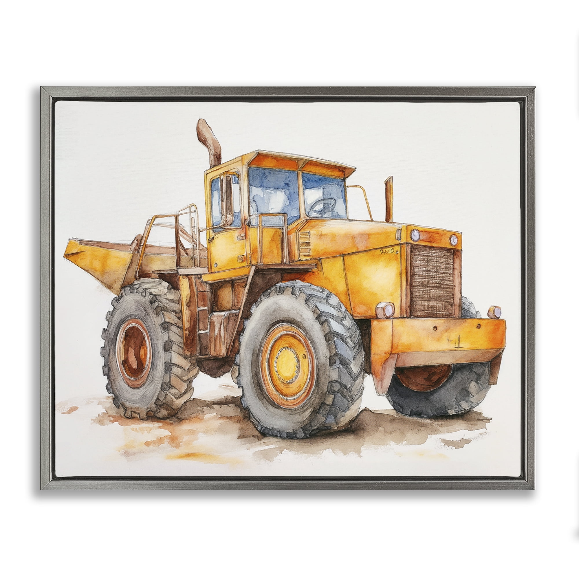 Stupell Industries Construction Truck Whimsicality Gray Framed Floater Canvas Wall Art, design by Steve Hunziker
