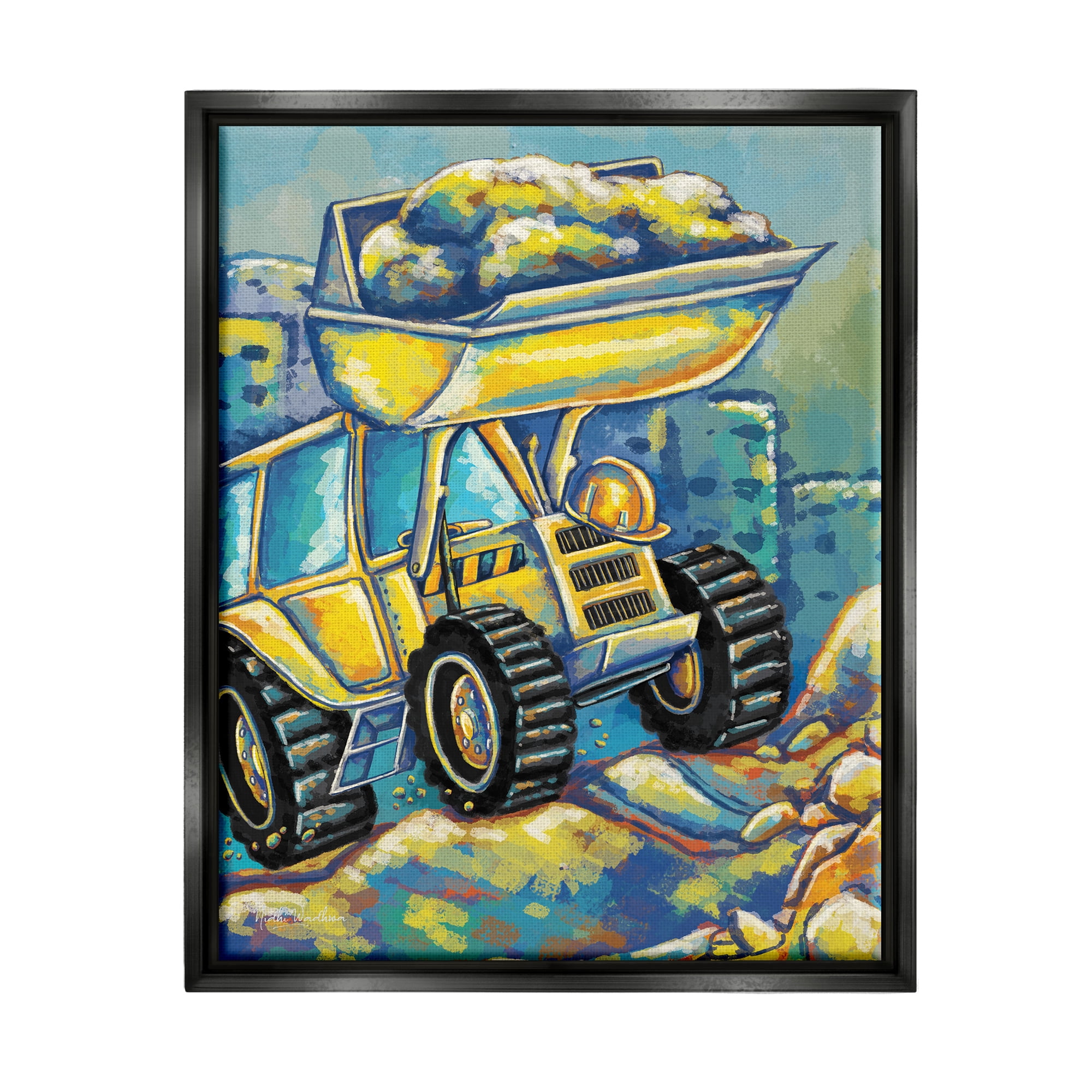 Stupell Industries Construction Vehicle Painting Transportation Painting Black Floater Framed Art Print Wall Art, 25 x 31