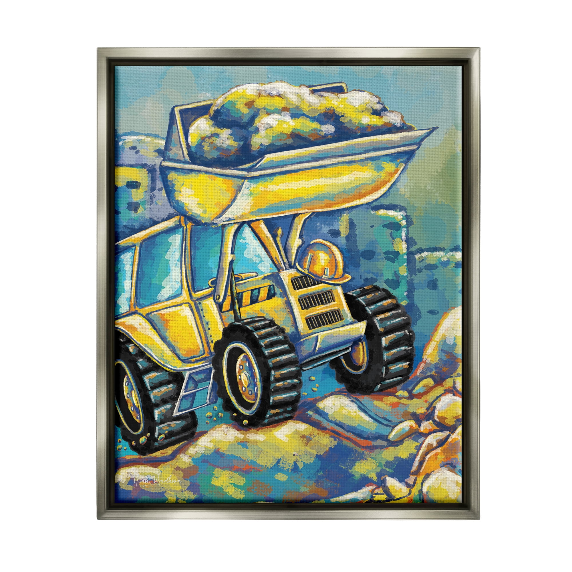 Stupell Industries Construction Vehicle Painting Transportation Painting Gray Floater Framed Art Print Wall Art, 17 x 21