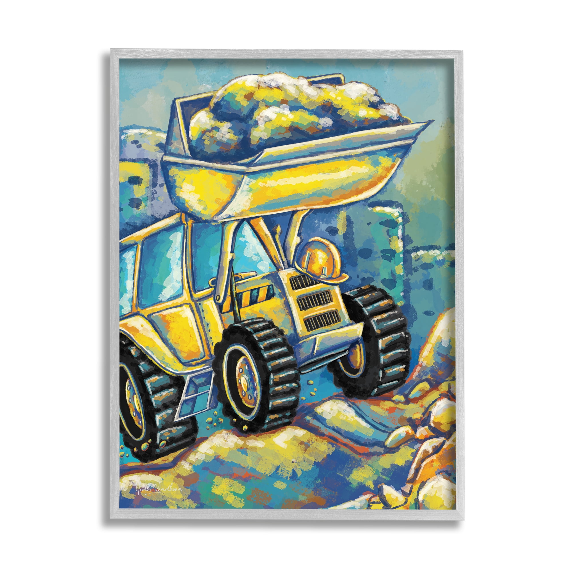 Stupell Industries Construction Vehicle Painting Transportation Painting Gray Framed Art Print Wall Art, 16 x 20