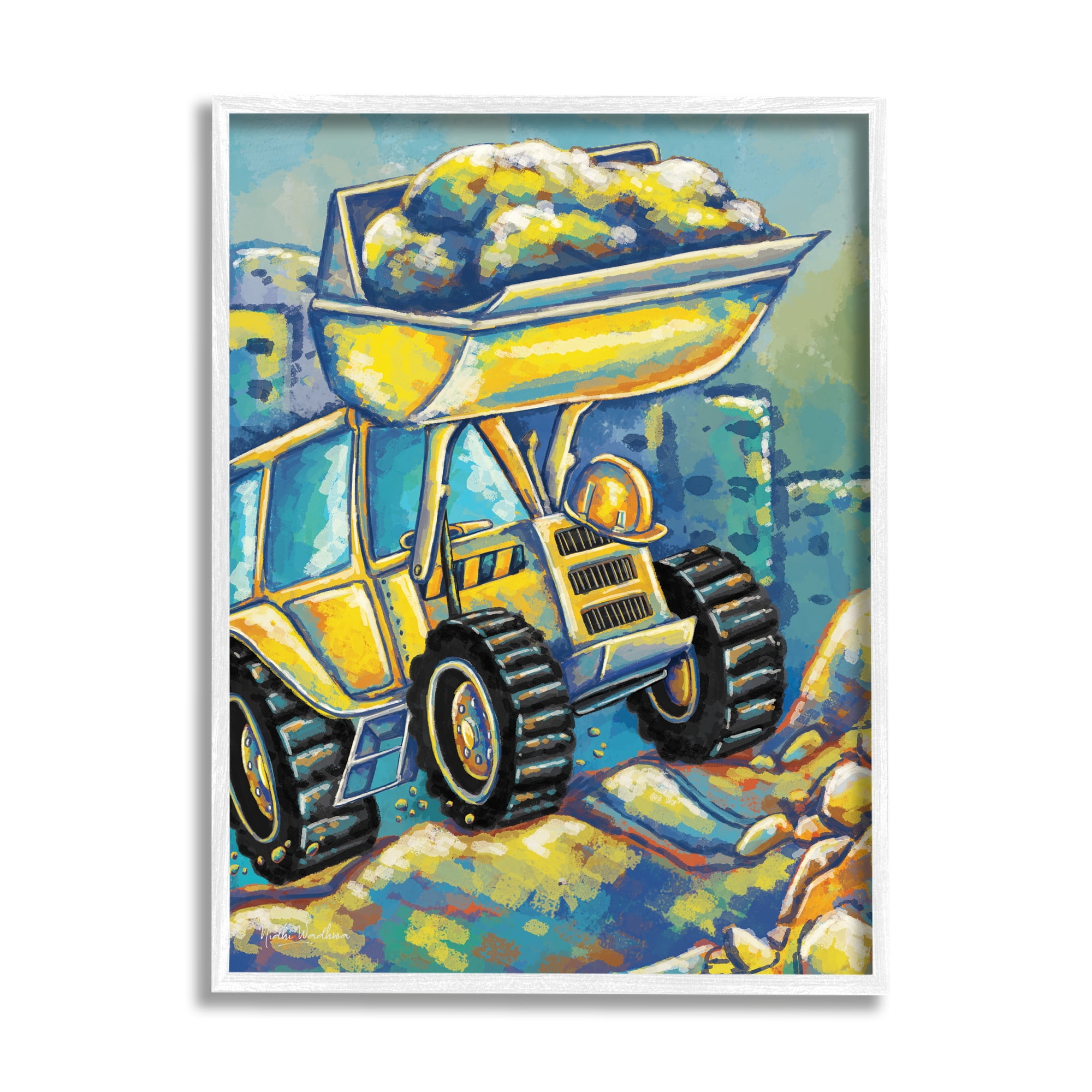 Stupell Industries Construction Vehicle Painting Transportation Painting White Framed Art Print Wall Art, 16 x 20