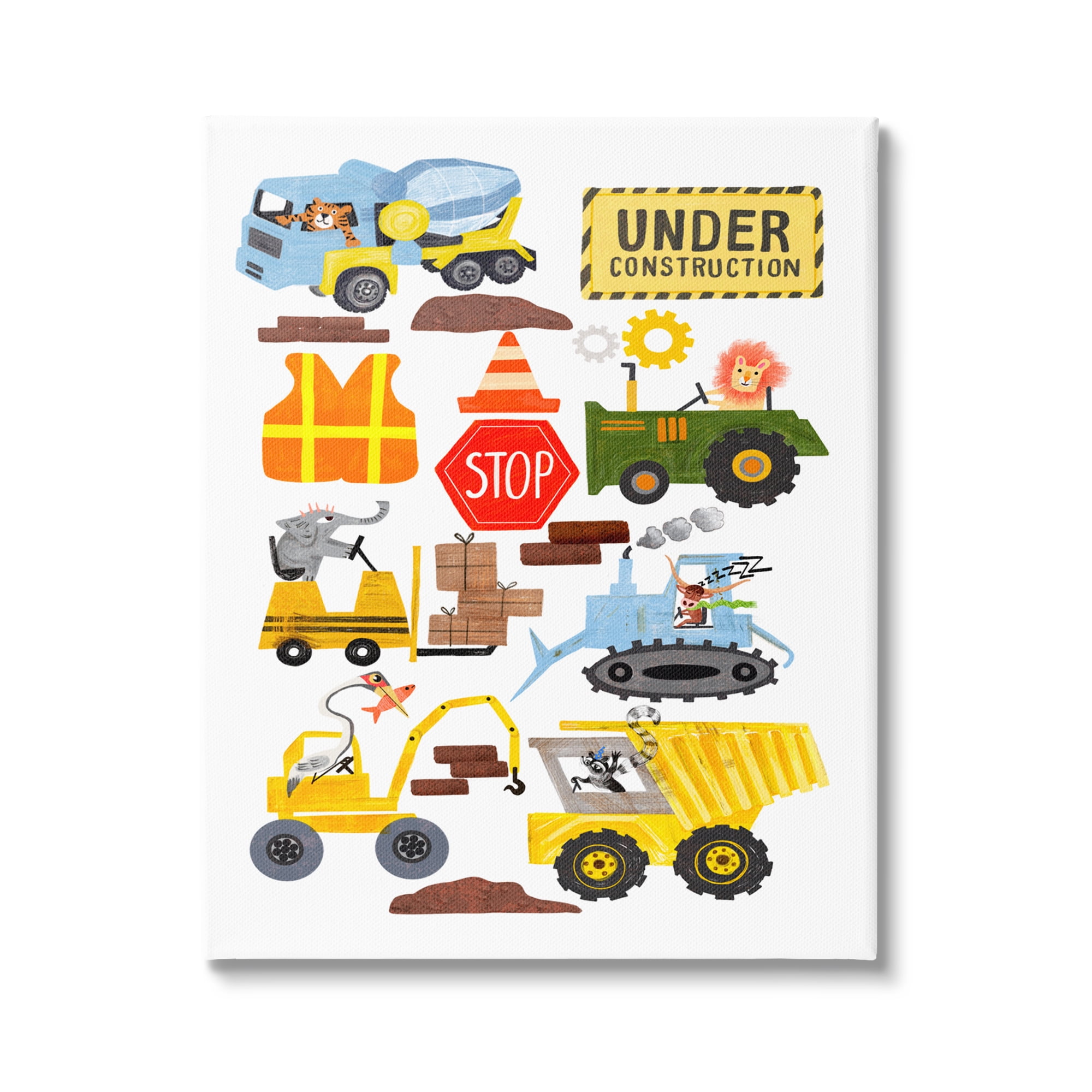 Stupell Industries Construction Vehicles & Animals Transportation Painting Gallery Wrapped Canvas Art Print Wall Art, 16 x 20