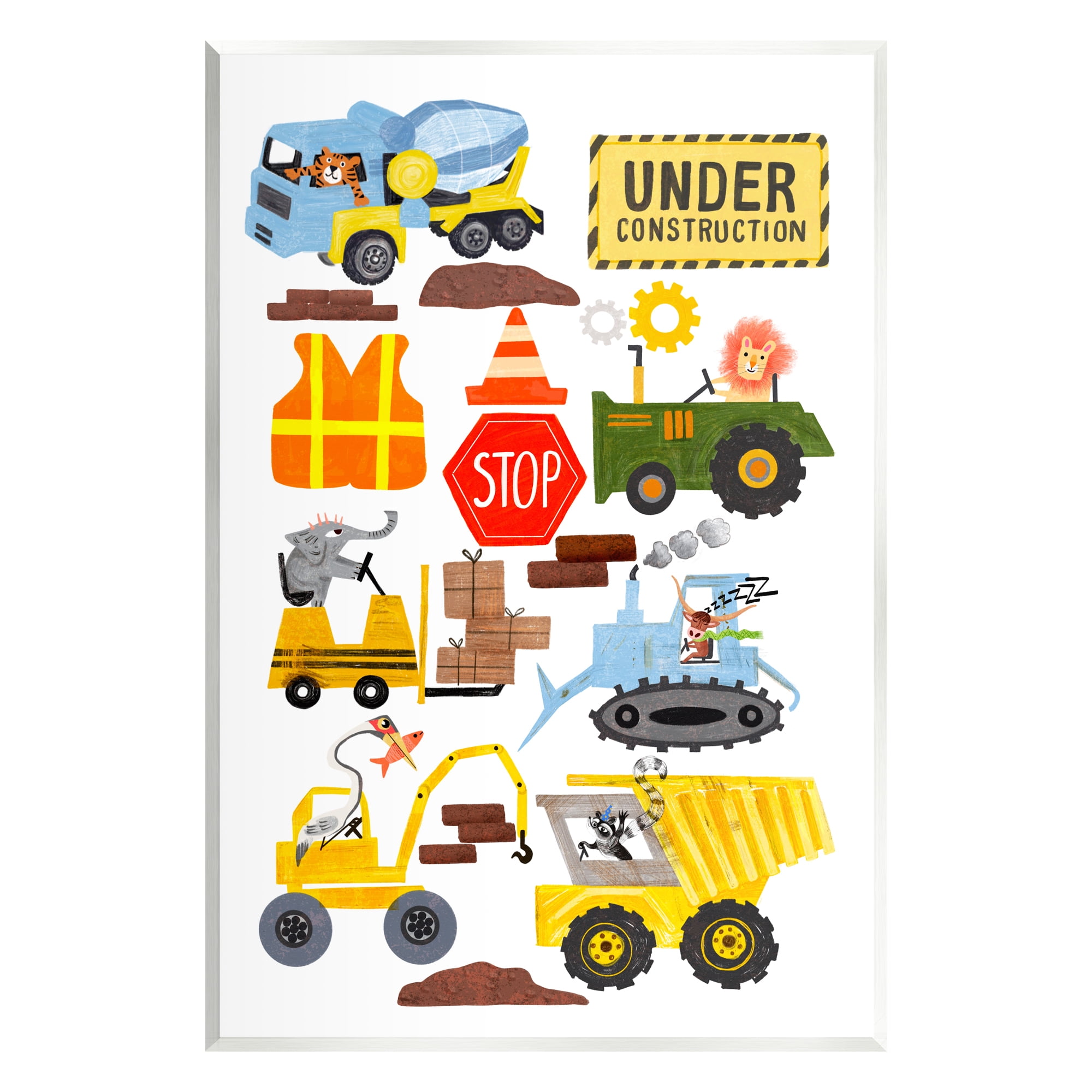Stupell Industries Construction Vehicles & Animals Transportation Painting Unframed Art Print Wall Art, 13 x 19