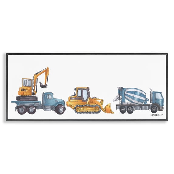 Stupell Industries Construction Vehicles Bulldozer Trucks Driving Illustration Graphic Art Black Framed Art Print Wall Art, Design by Dishique