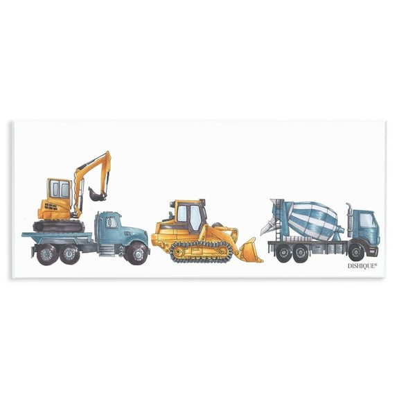 Stupell Industries Construction Vehicles Bulldozer Trucks Driving Illustration Graphic Art Unframed Art Print Wall Art, Design by Dishique