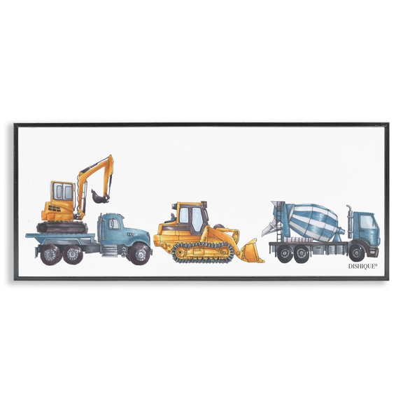 Stupell Industries Construction Vehicles Bulldozer Trucks Driving Illustration Graphic Art White Framed Art Print Wall Art, Design by Dishique